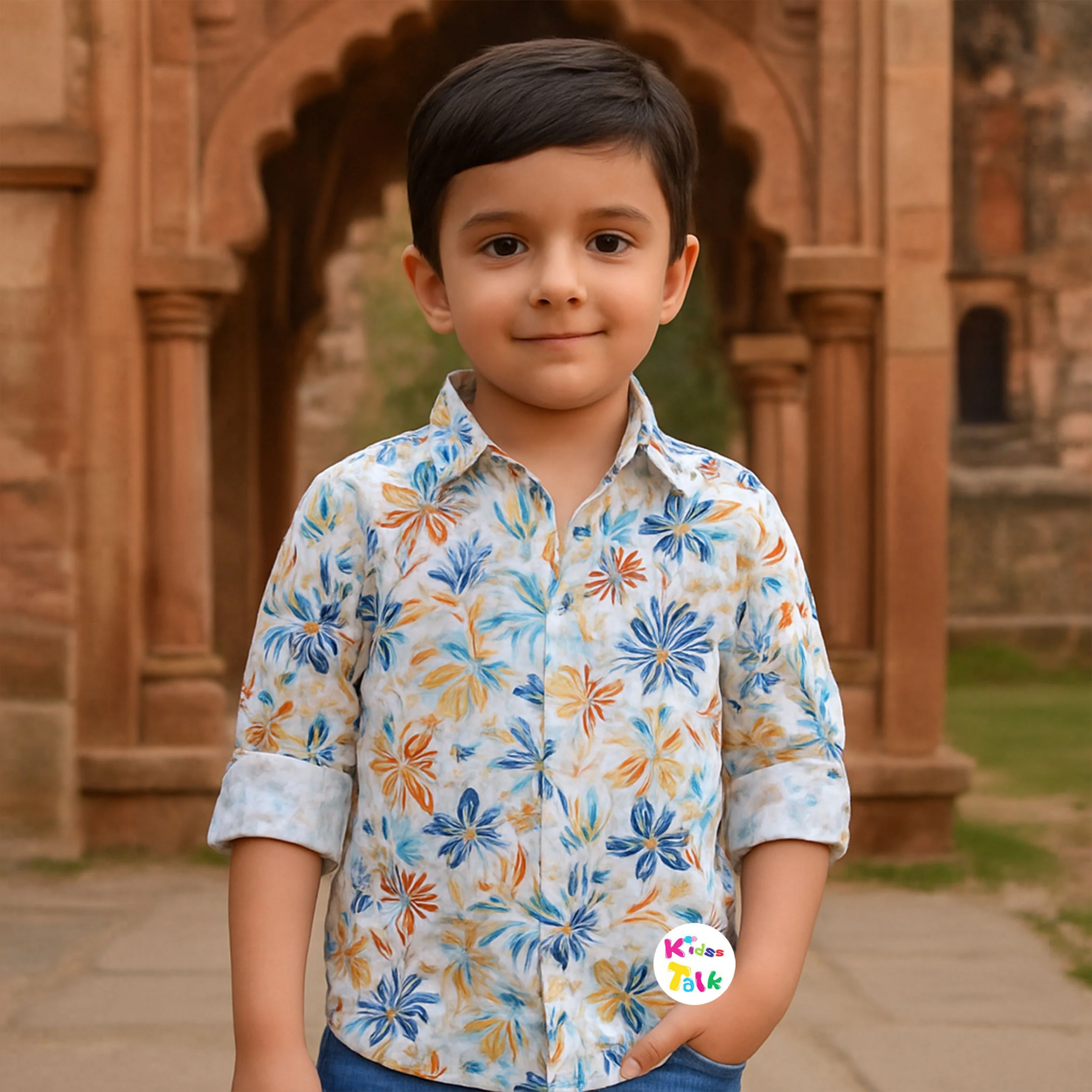 Cotton Full Sleeve Party Shirt With Printed - Beige