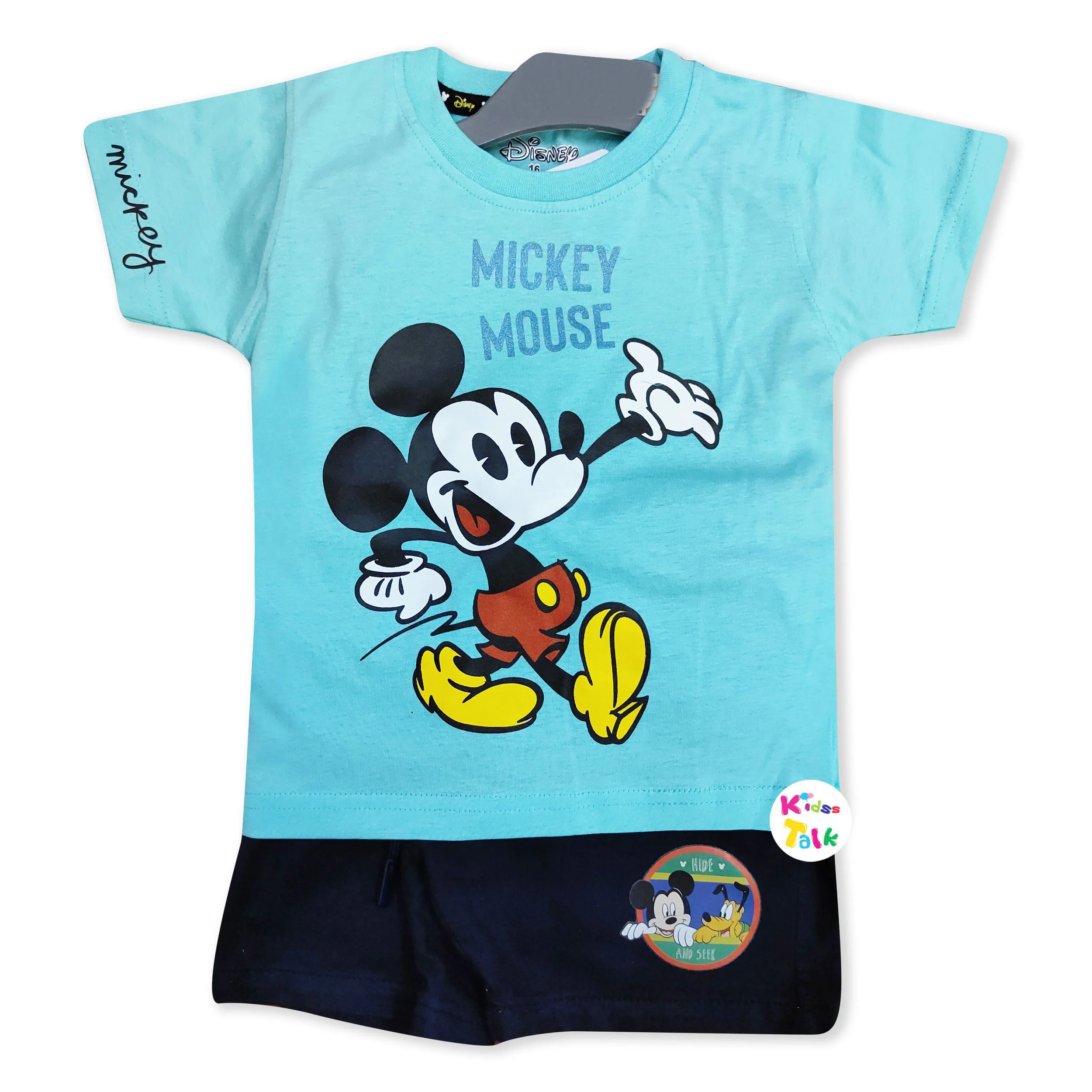 Cotton Knitted Half Sleeve T-shirt Set With Cute Print - White