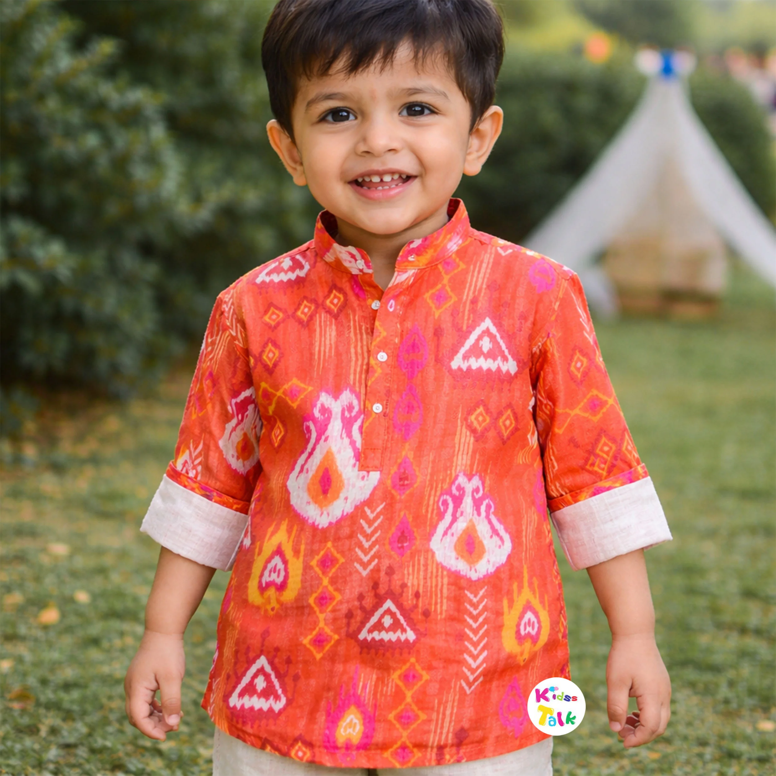 Cotton Full Sleeve Printed Shirt - Orange