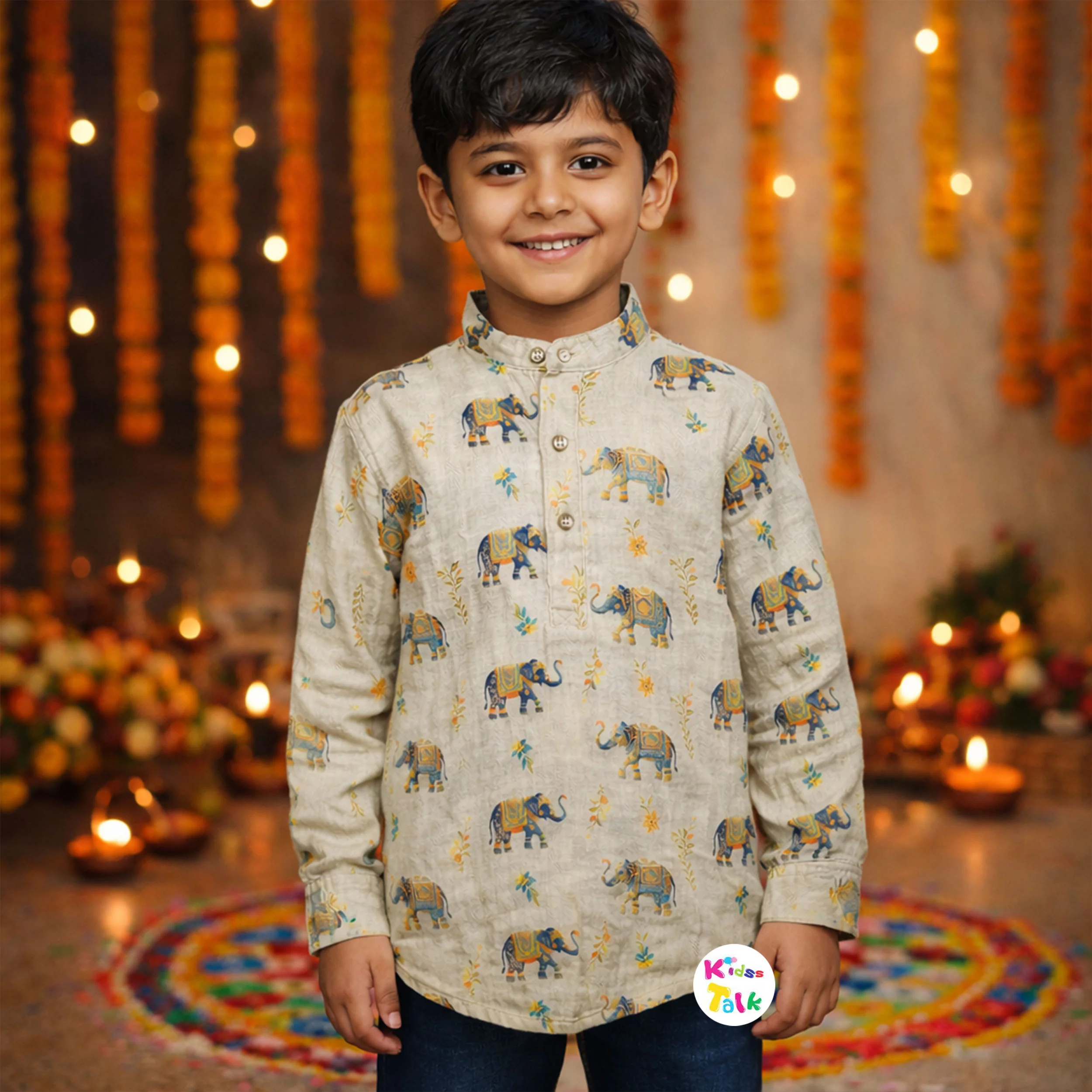 Cotton Full Sleeve Printed Shirt - Beige