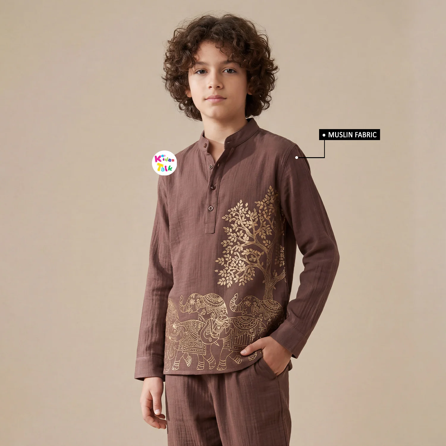 Muslin Full Sleeve Shirt - Brown