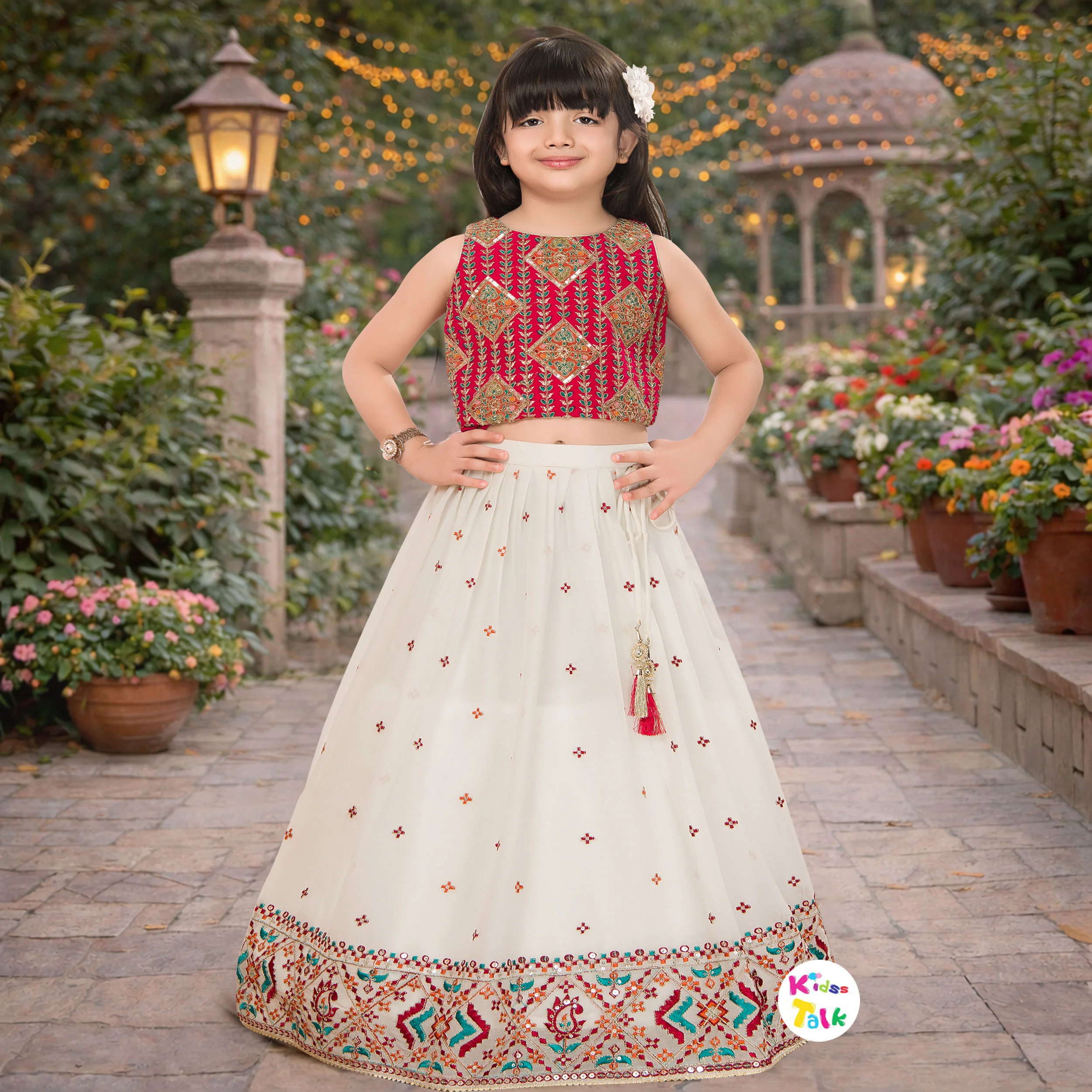 Georgette Sleeveless Embroidered Work Choli With Lehenga & Dupatta - Pink