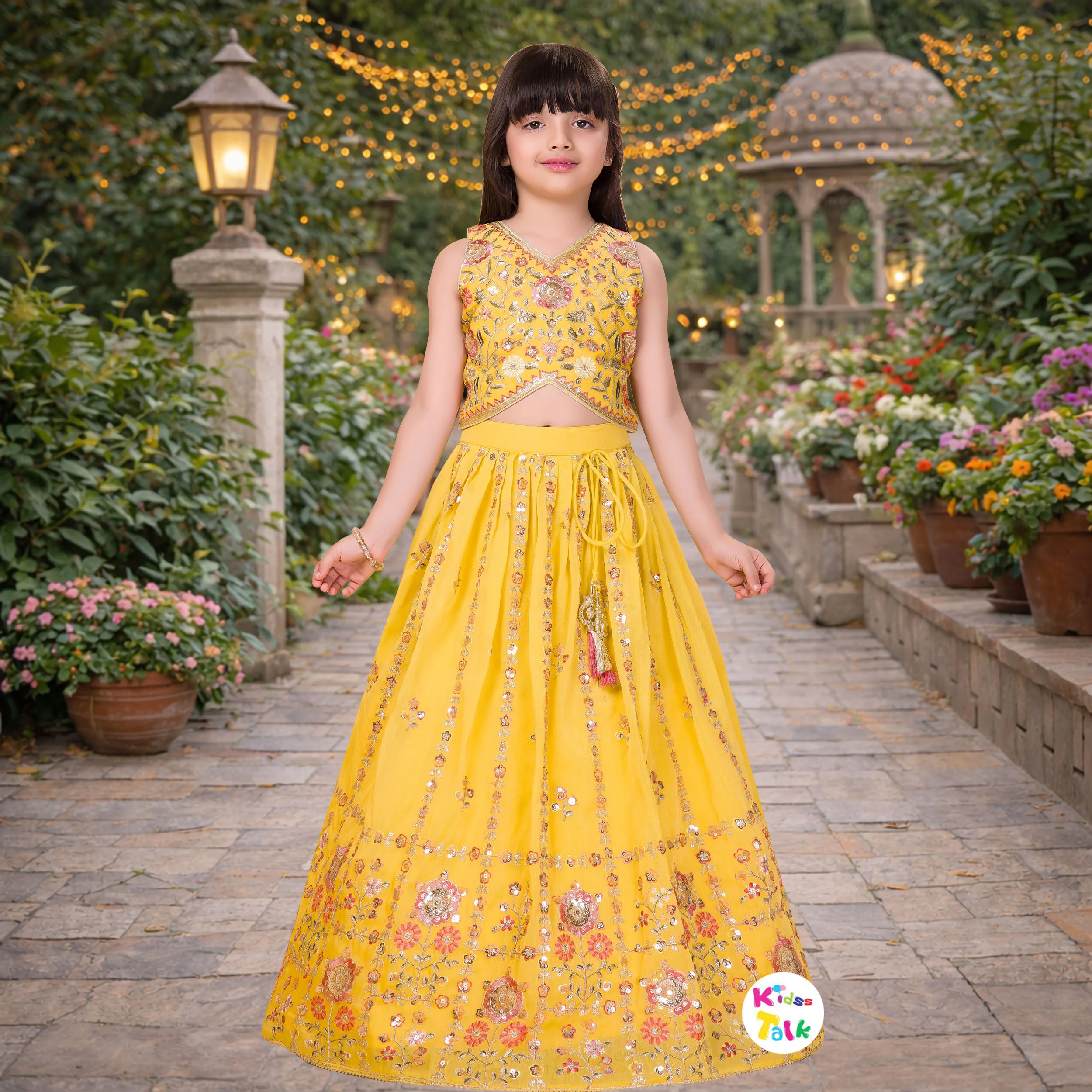 Silk Sleeveless Embroidered Work Choli With Lehenga & Dupatta - Mustard