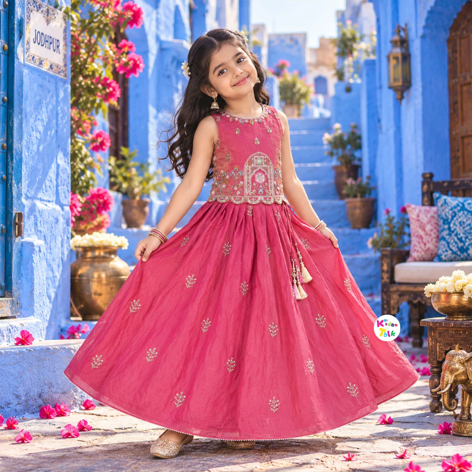Chiffon Sleeveless Embroidered Choli With Lehenga & Dupatta - Onion Pink