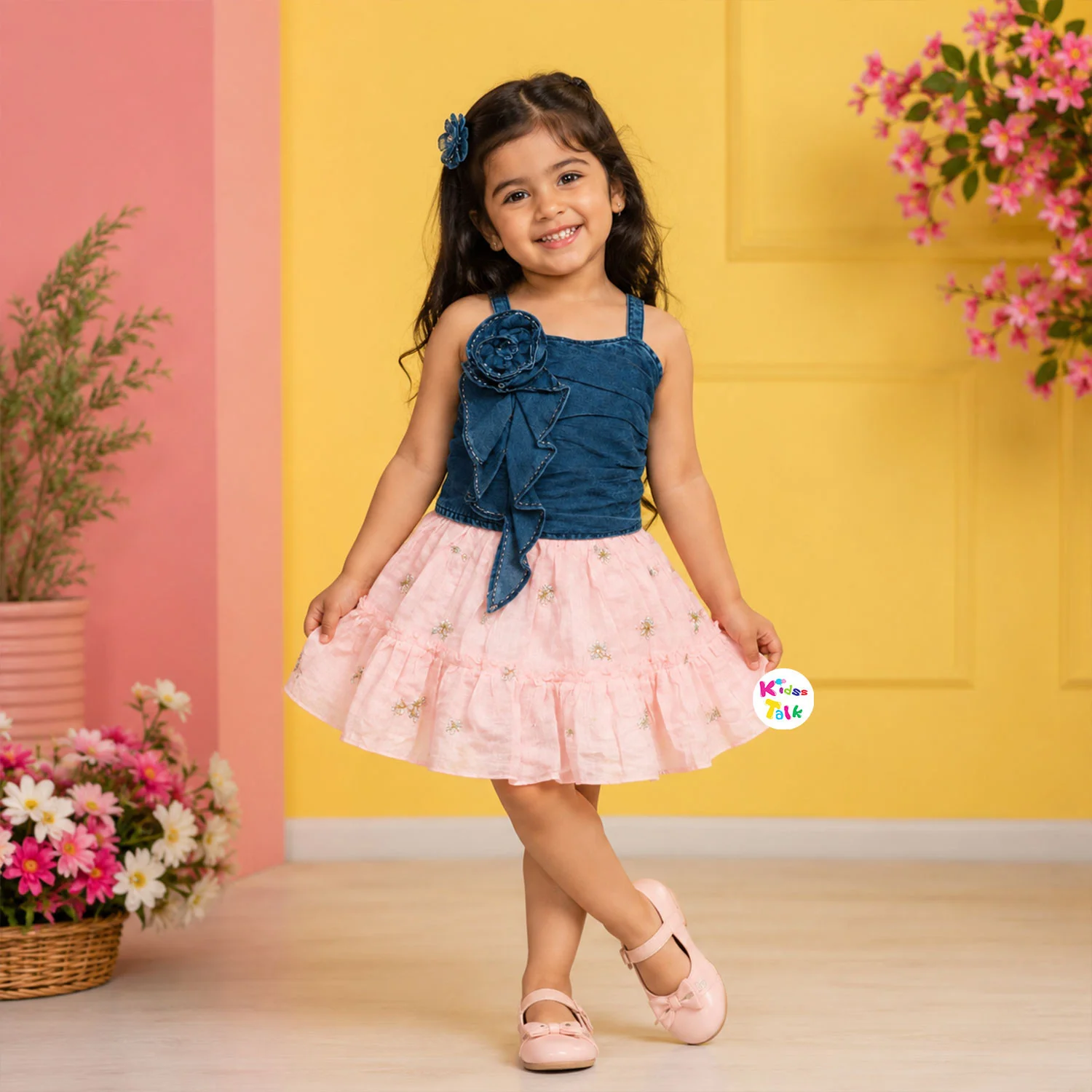 Sequins Sleeveless Top With Shimmer Full Pant - Baby Pink