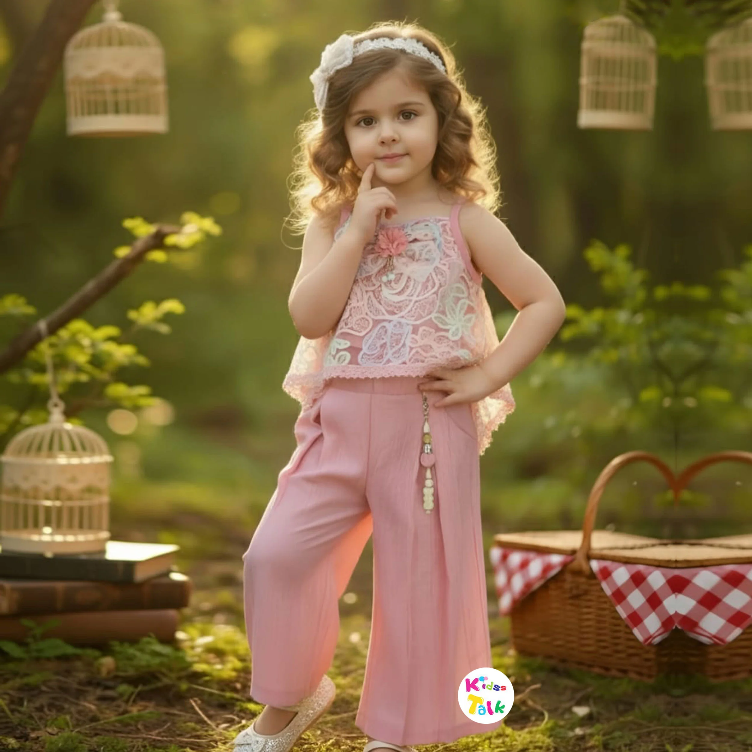 Sequins Sleeveless Top With Shimmer Full Pant - Peach