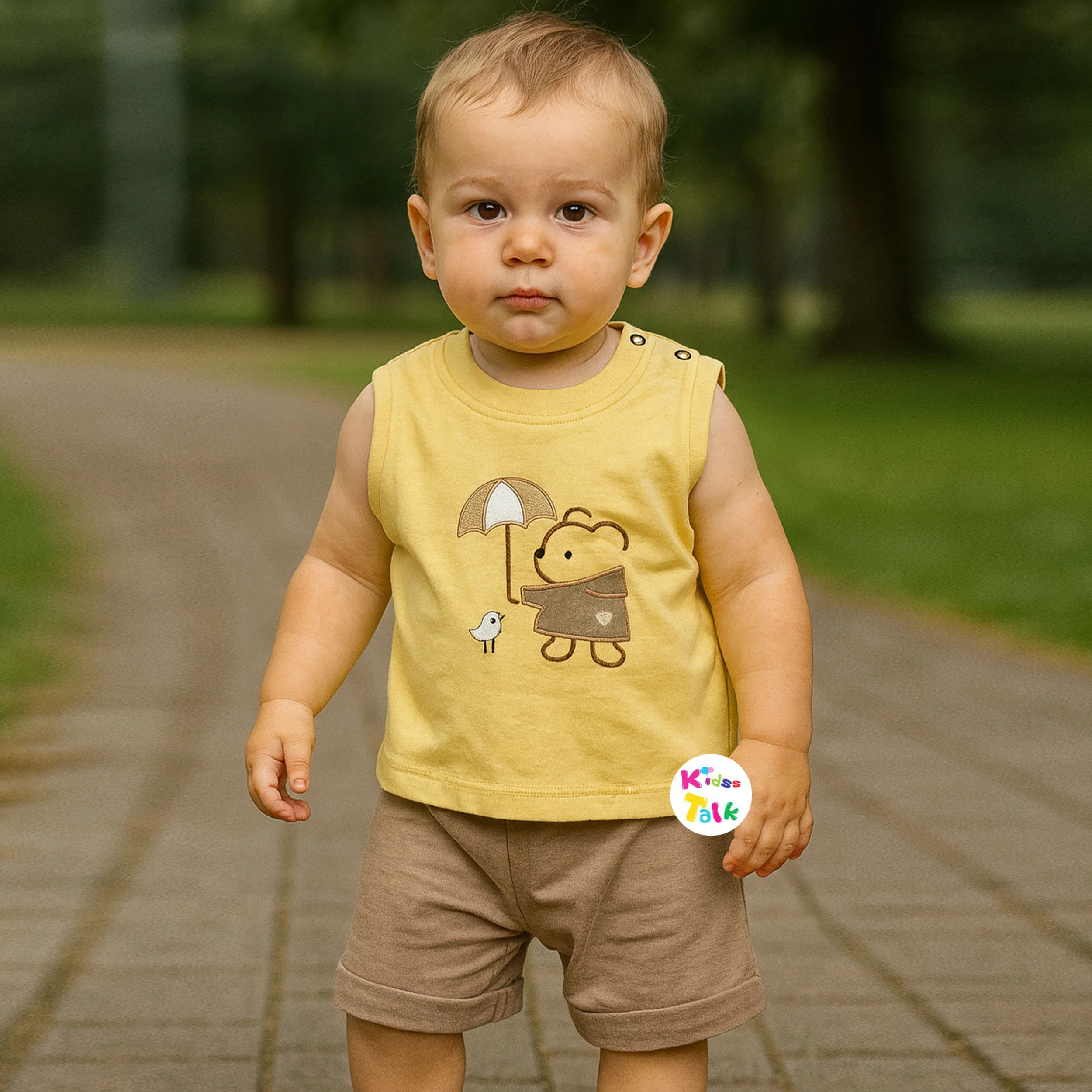 Cotton Knitted Sleeveless T-shirt & Half Pant - Mustard