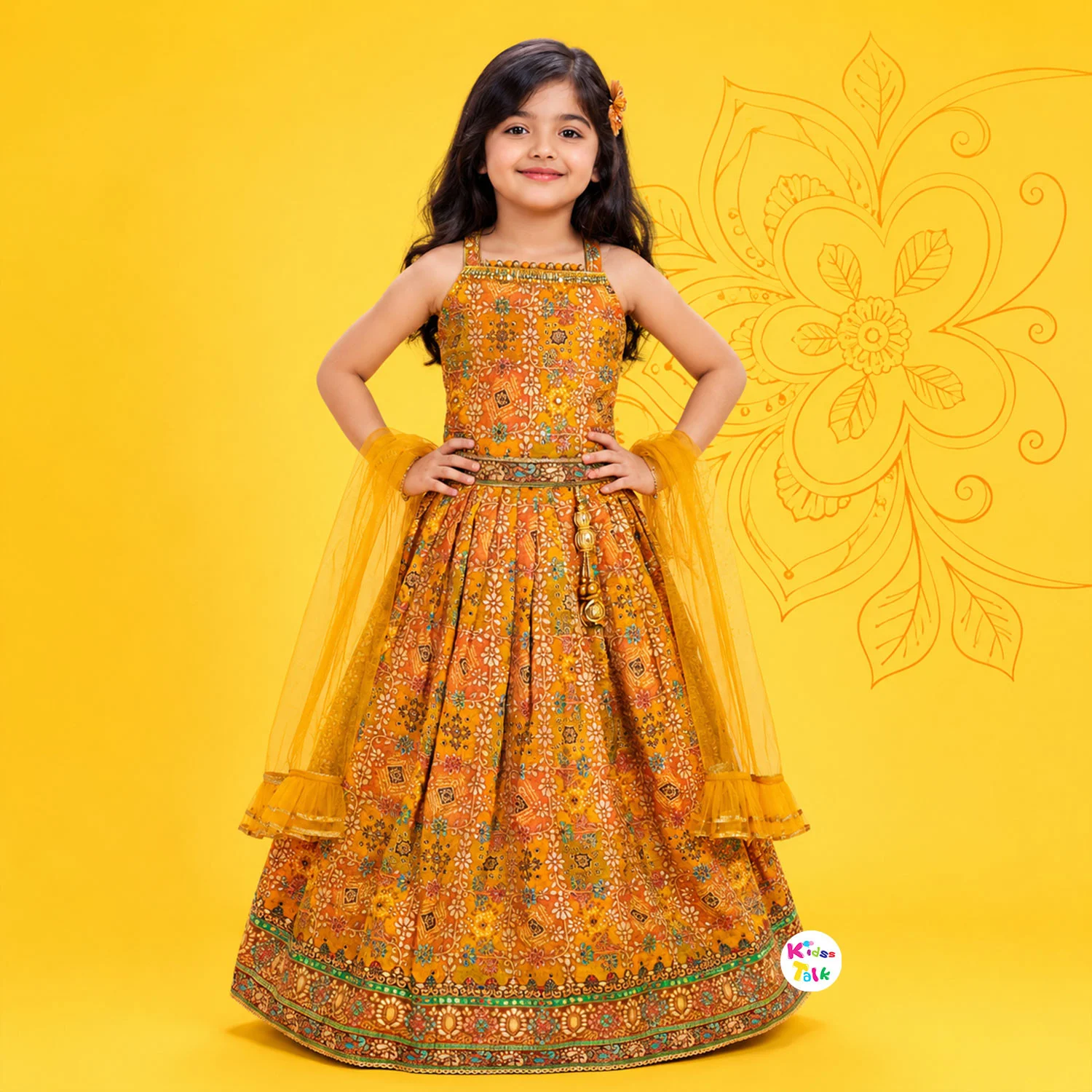 Silk Sleeveless Zardhosi Choli With Lehenga & Dupatta - Mustard