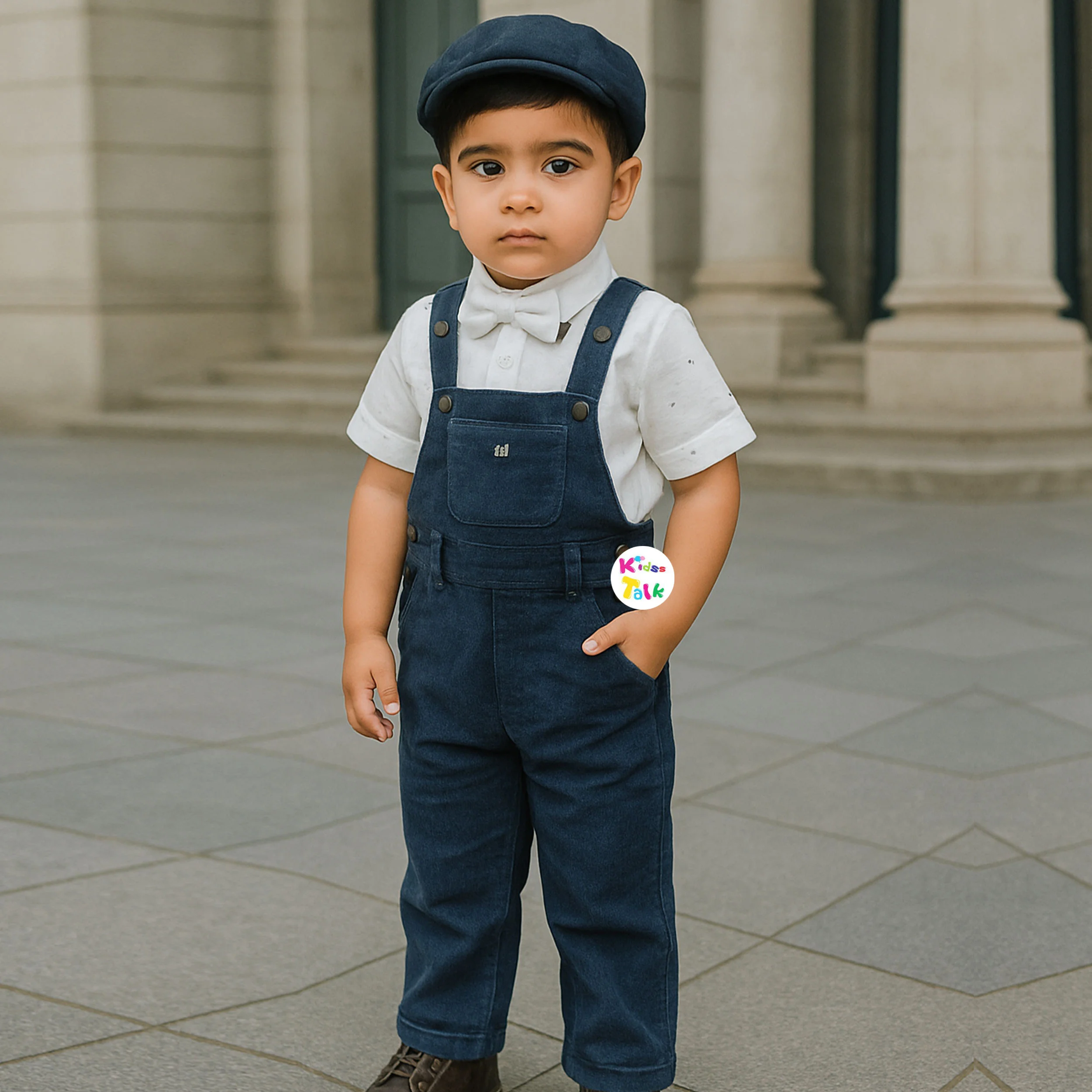 Corduroy Full Sleeve Shirt With Full Pant & Suspender - Denim Blue