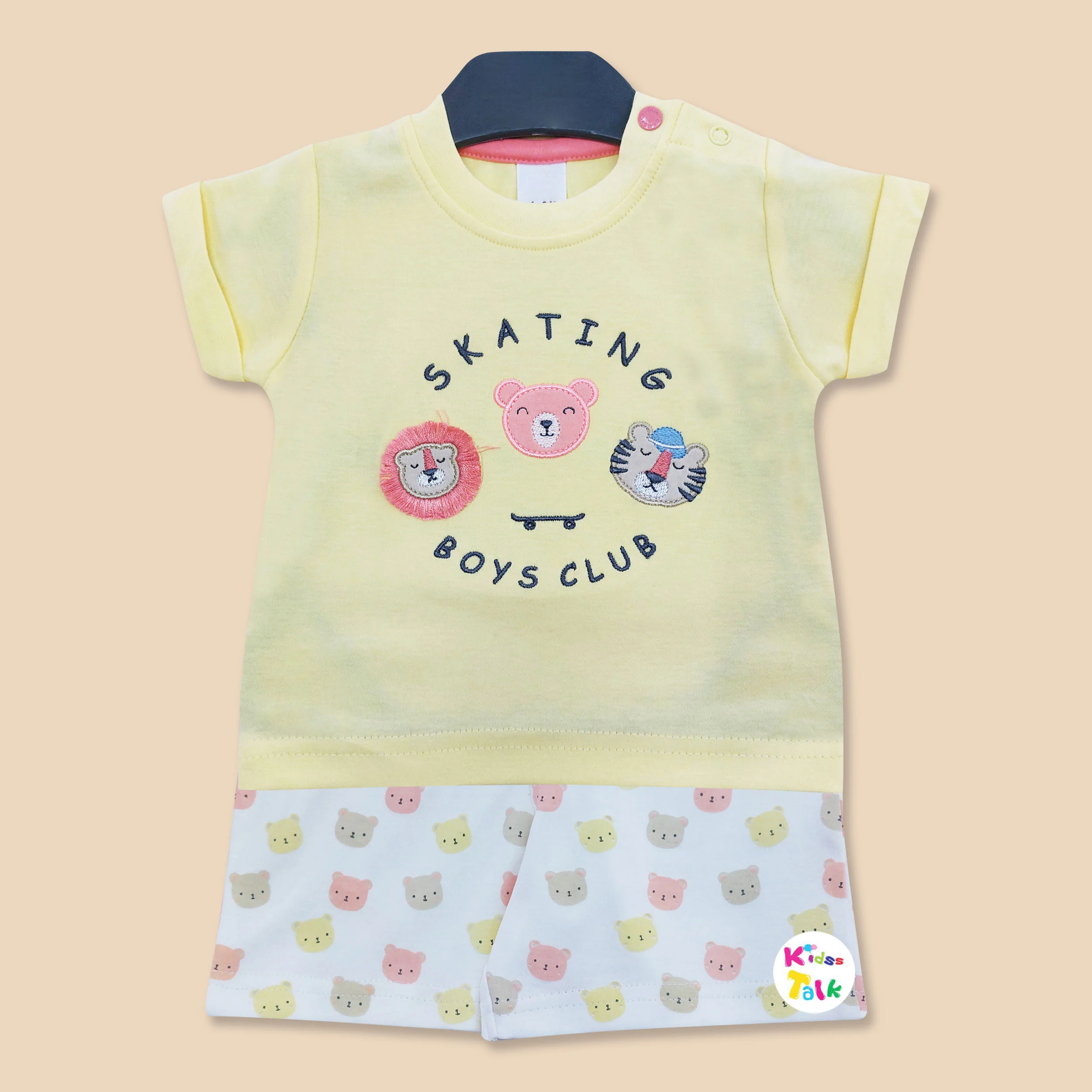 Cotton Knitted Half Sleeve T-shirt & Half Pant - Lemon Yellow