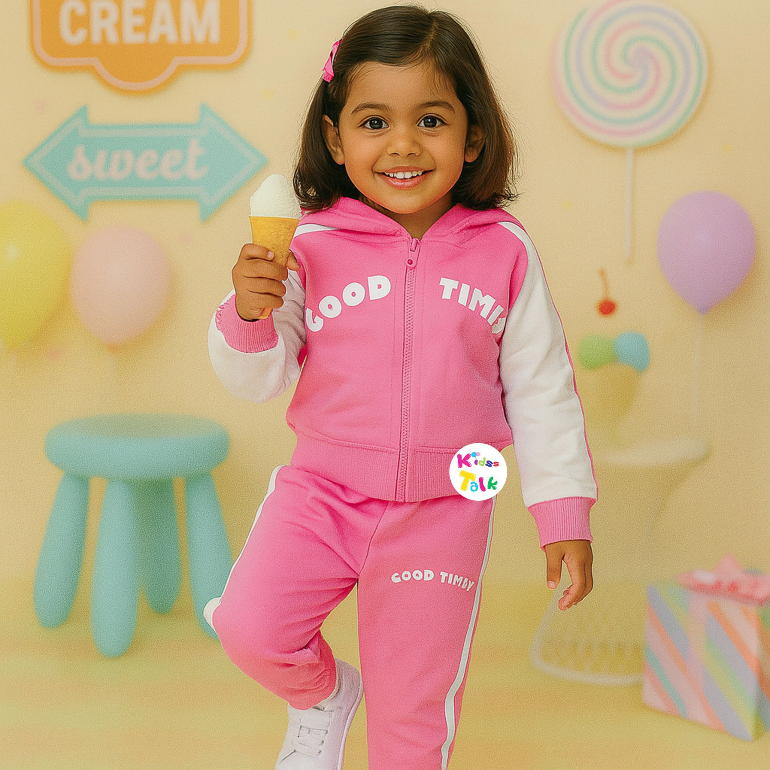 Cotton Knitted Full Sleeve T-shirt With Full Pant - Baby Pink