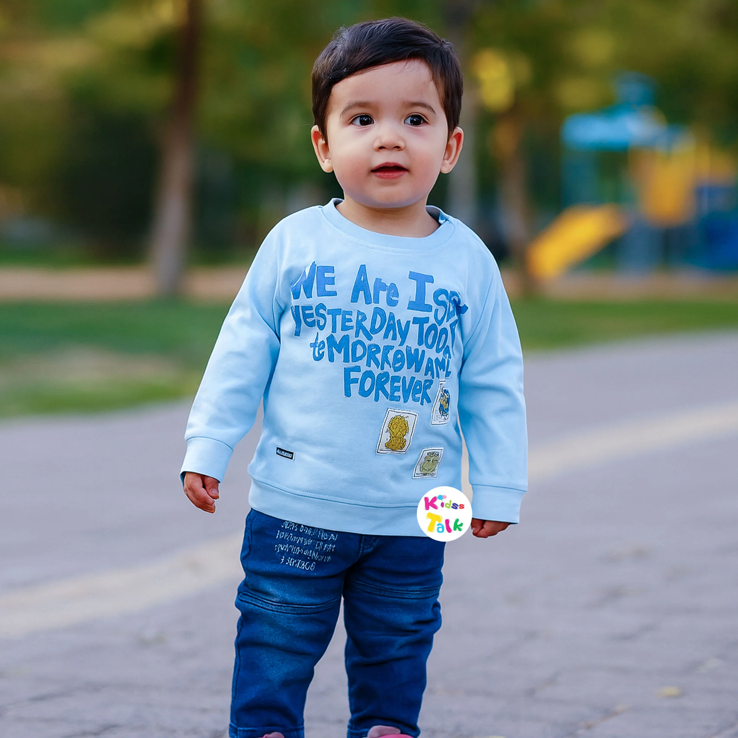 Cotton Full Sleeve T-shirt & Full Pant - Ice Blue