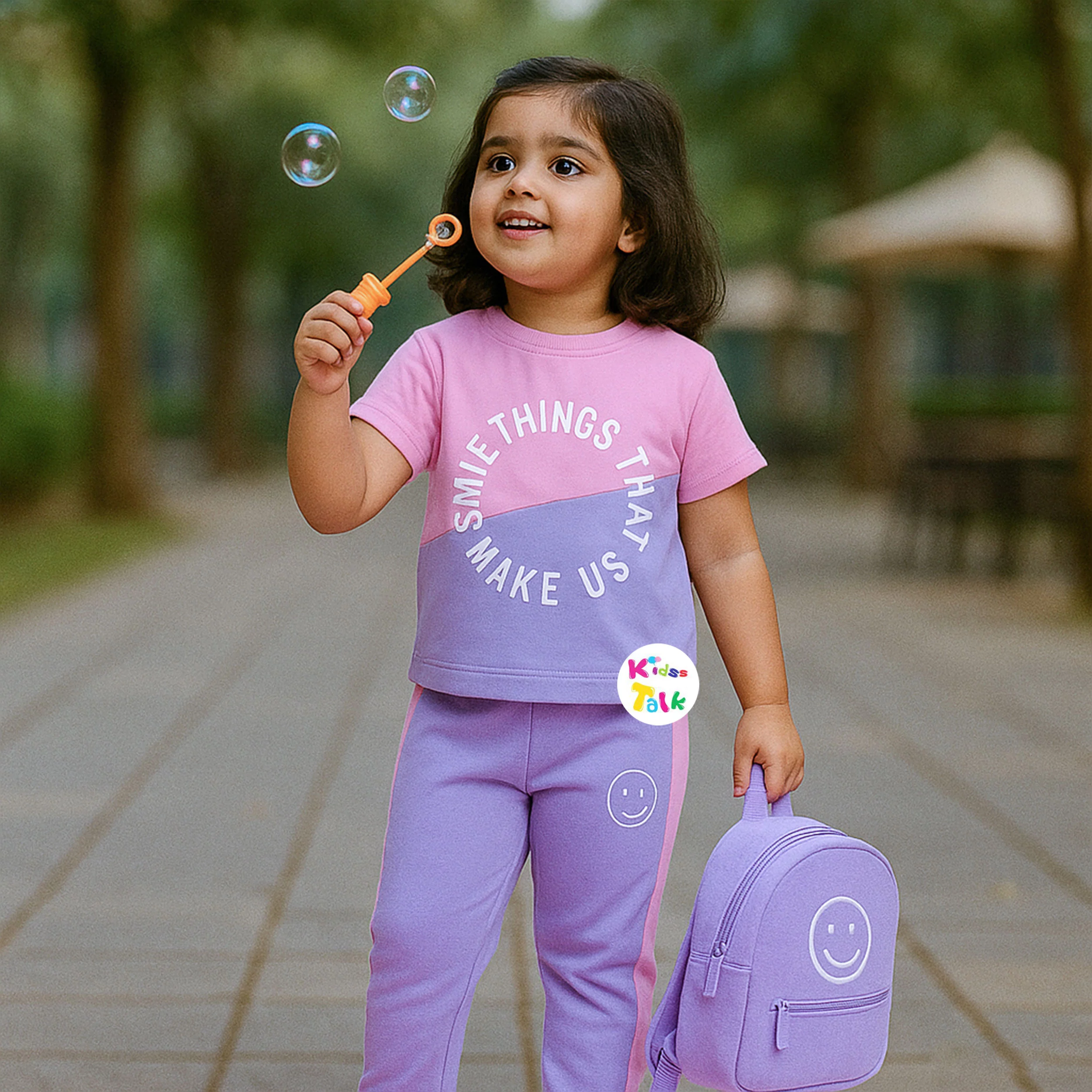 Cute Cotton Knitted Half Sleeve Top With Full Pant - Lavender