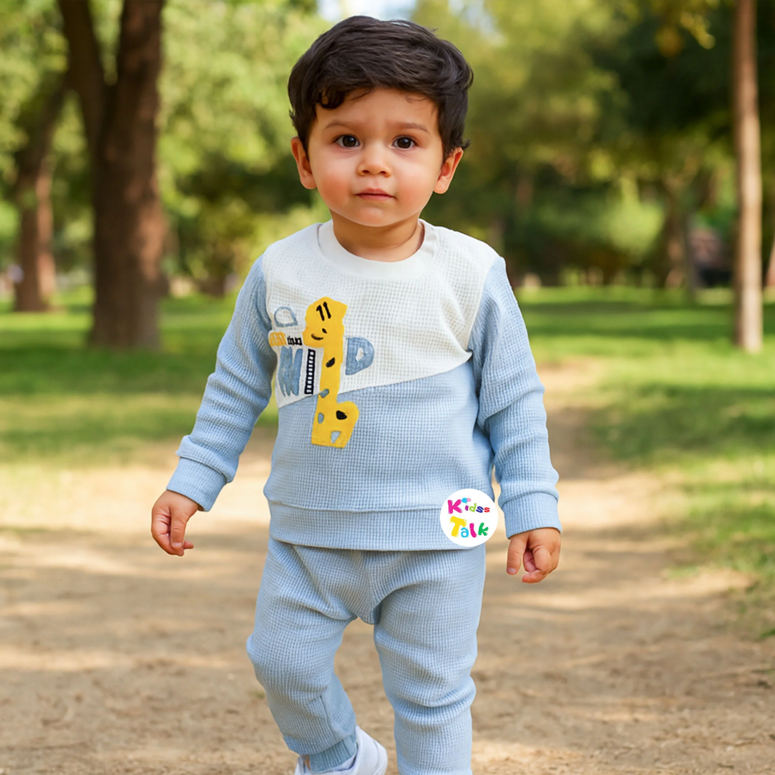 Cotton Full Sleeve T-shirt & Full Pant - Ice Blue