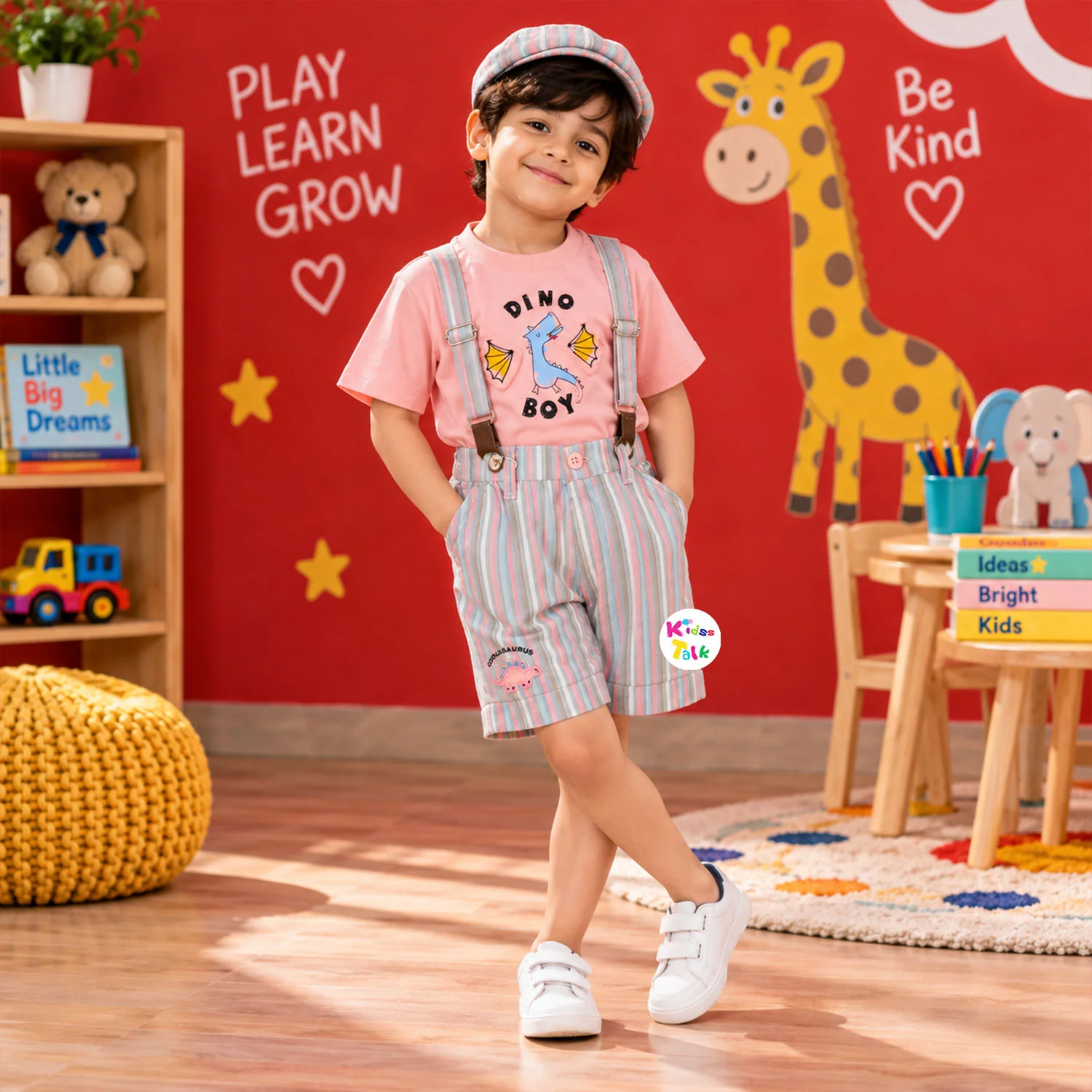 Cotton Half Sleeve Suspender With T-shirt - Baby Pink