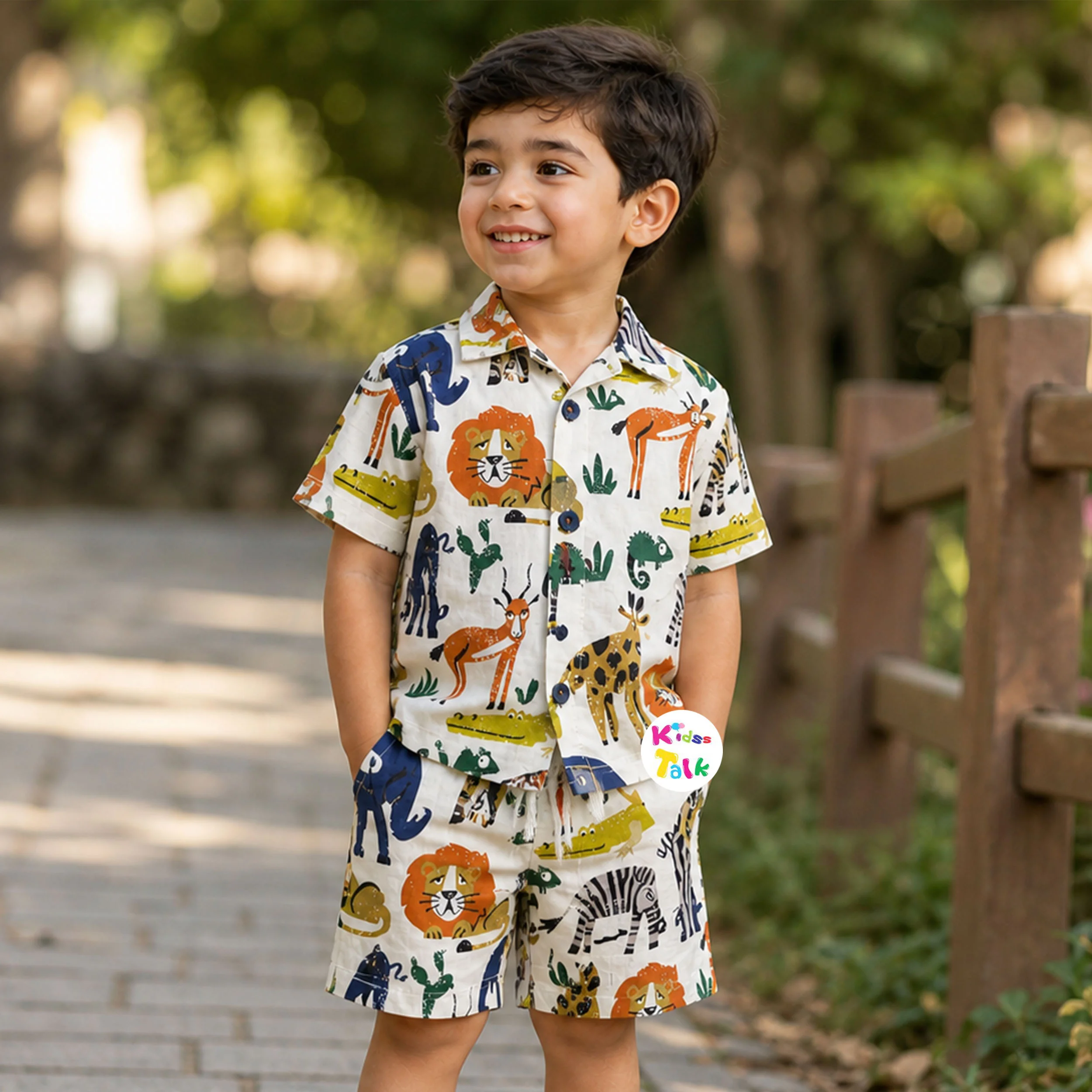 Cotton Half Sleeve Printed Shirt & Half Pant - Beige