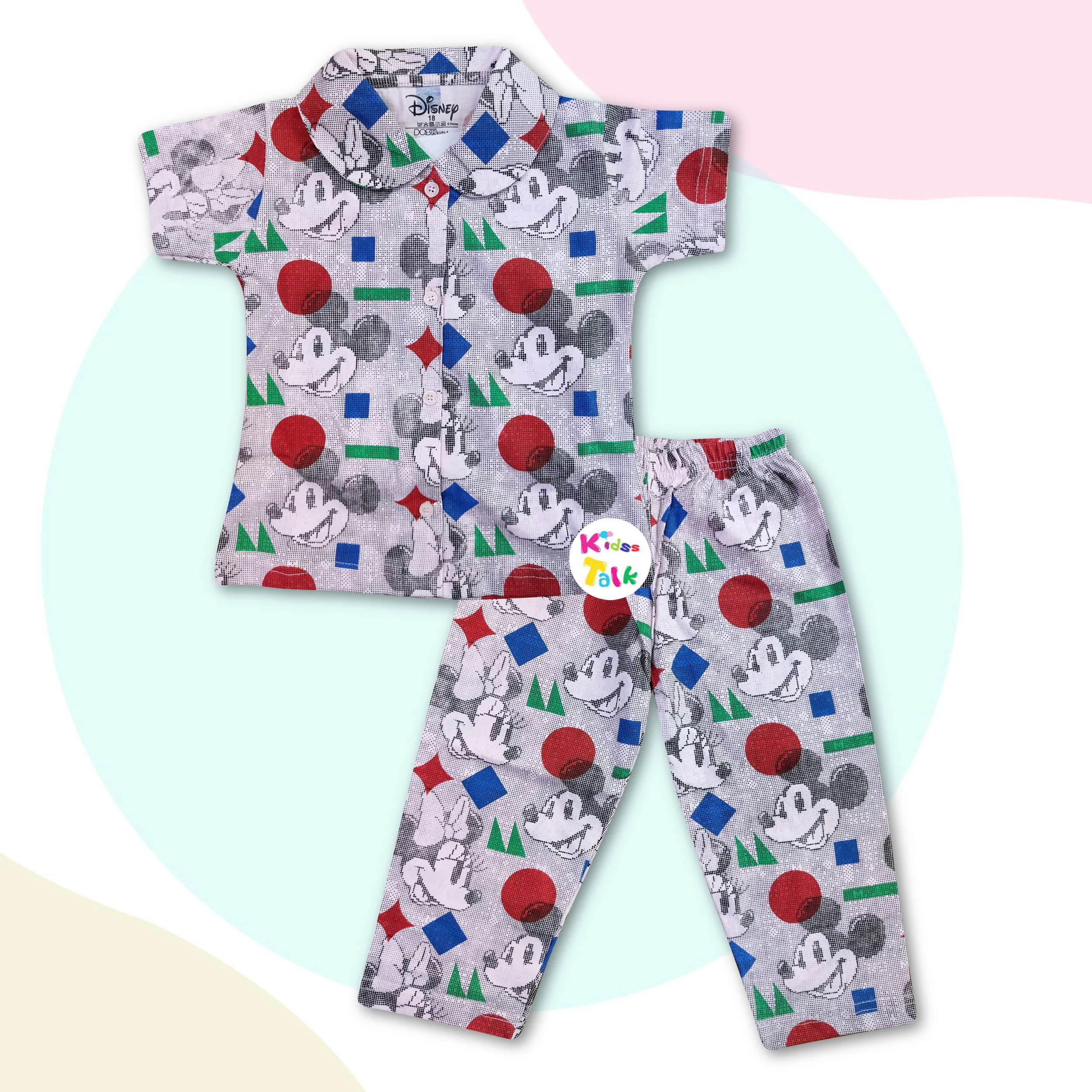 Cotton Knitted Half Sleeve Night Suit With Cute Printed - Baby Pink