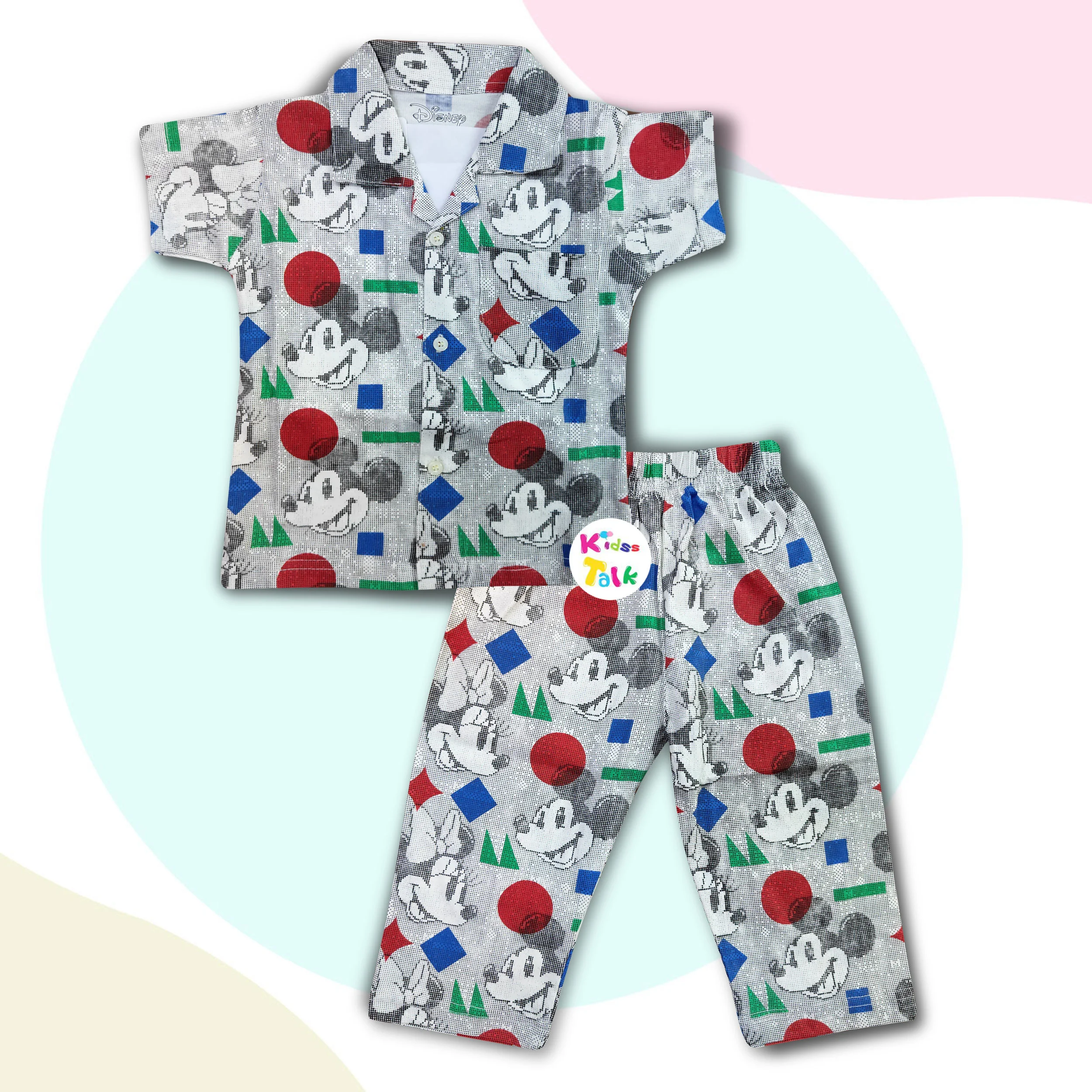 Cotton Knitted Half Sleeve Night Suit With Cute Printed - White