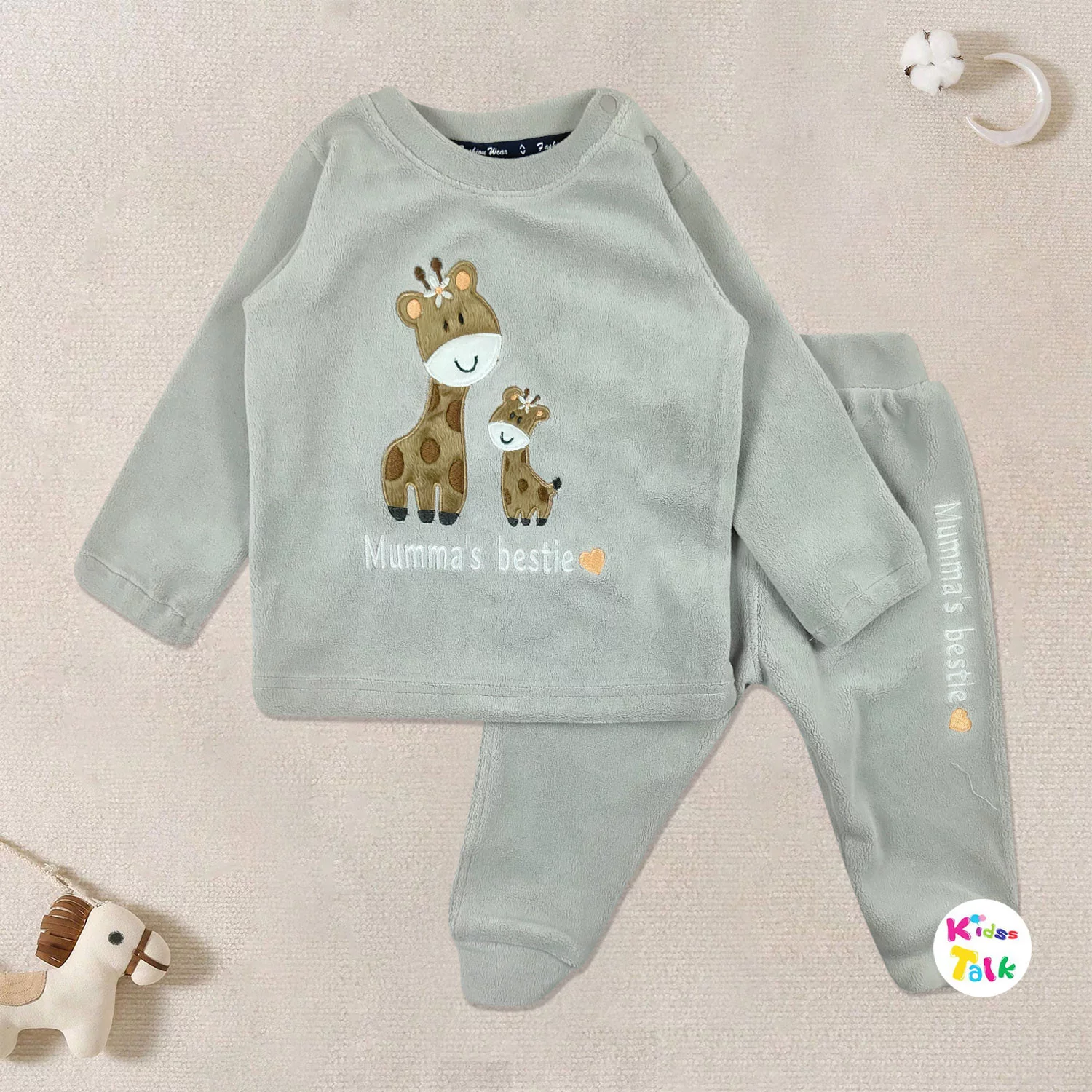 Polyfill Full Sleeve Windcheater Set With Cute Print - Grey