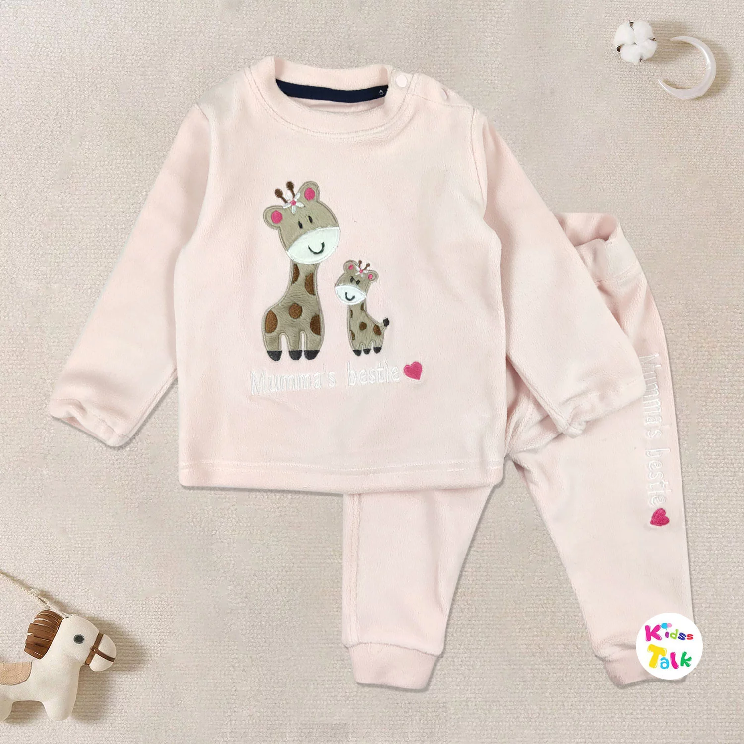 Polyfill Full Sleeve Windcheater Set With Cute Print - Peach