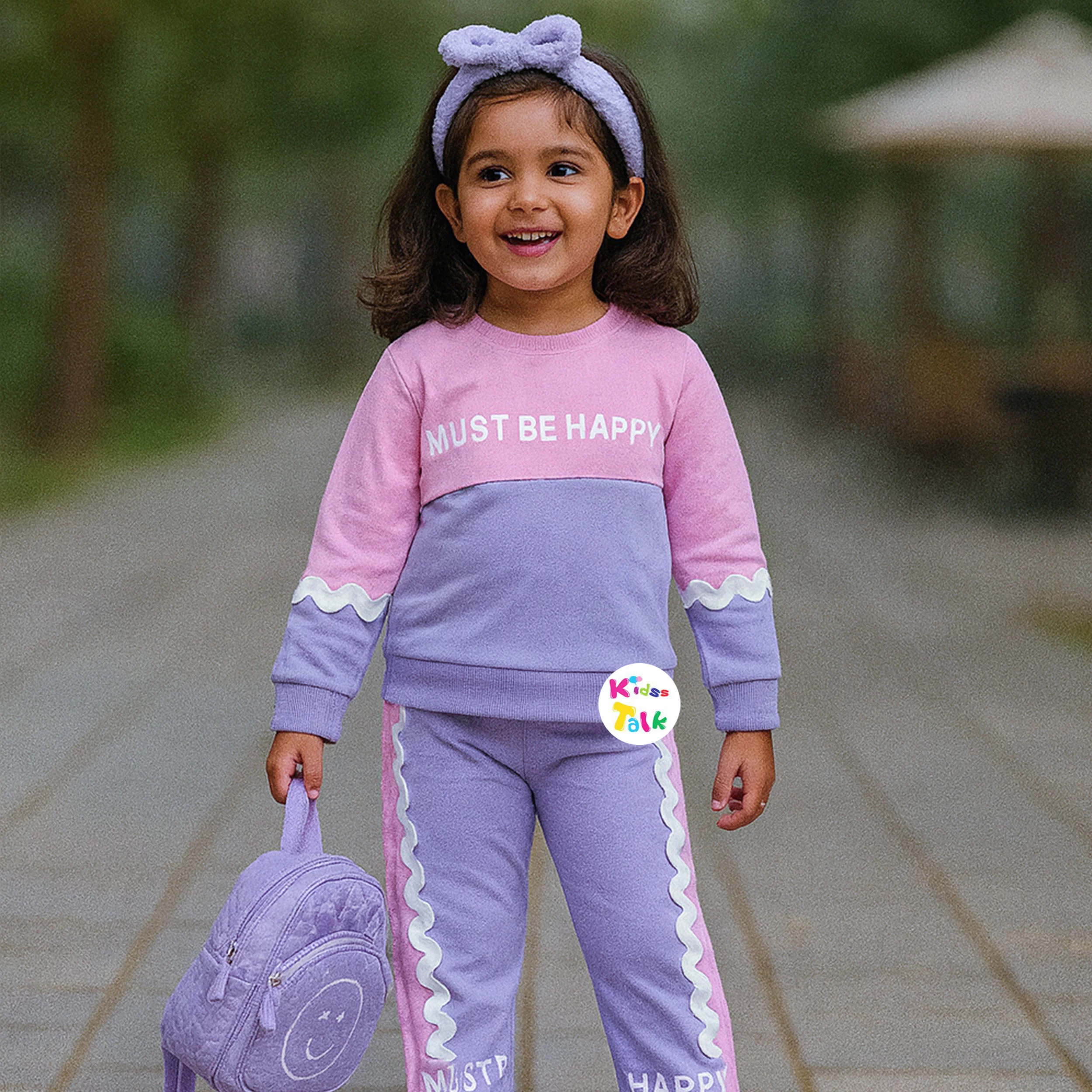 Cute Cotton Knitted Full Sleeve Top With Full Pant - Lavender