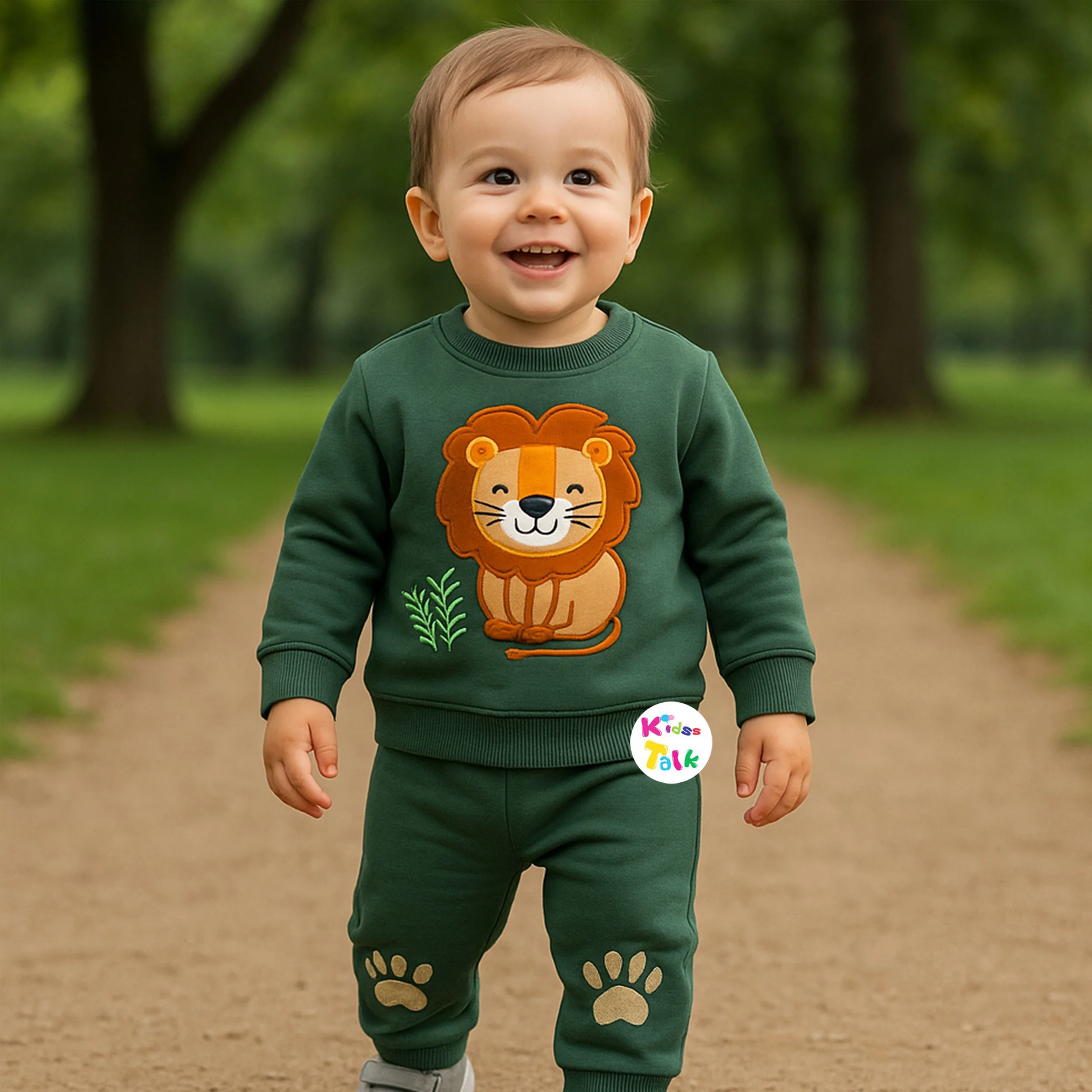 Cotton Full Sleeve T-shirt Set - Olive Green