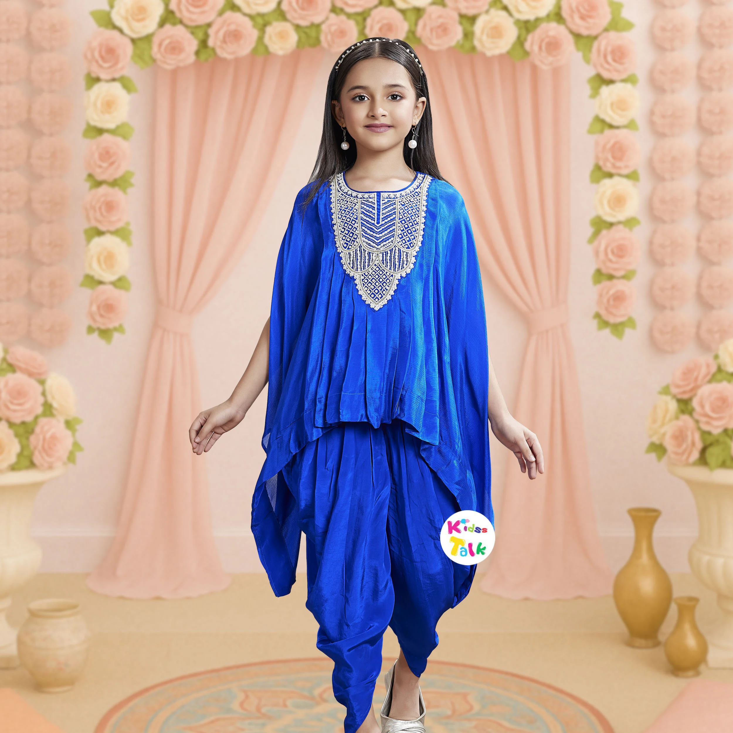 Georgette Full Sleeve Stone Work Kurta With Dhoti - Blue
