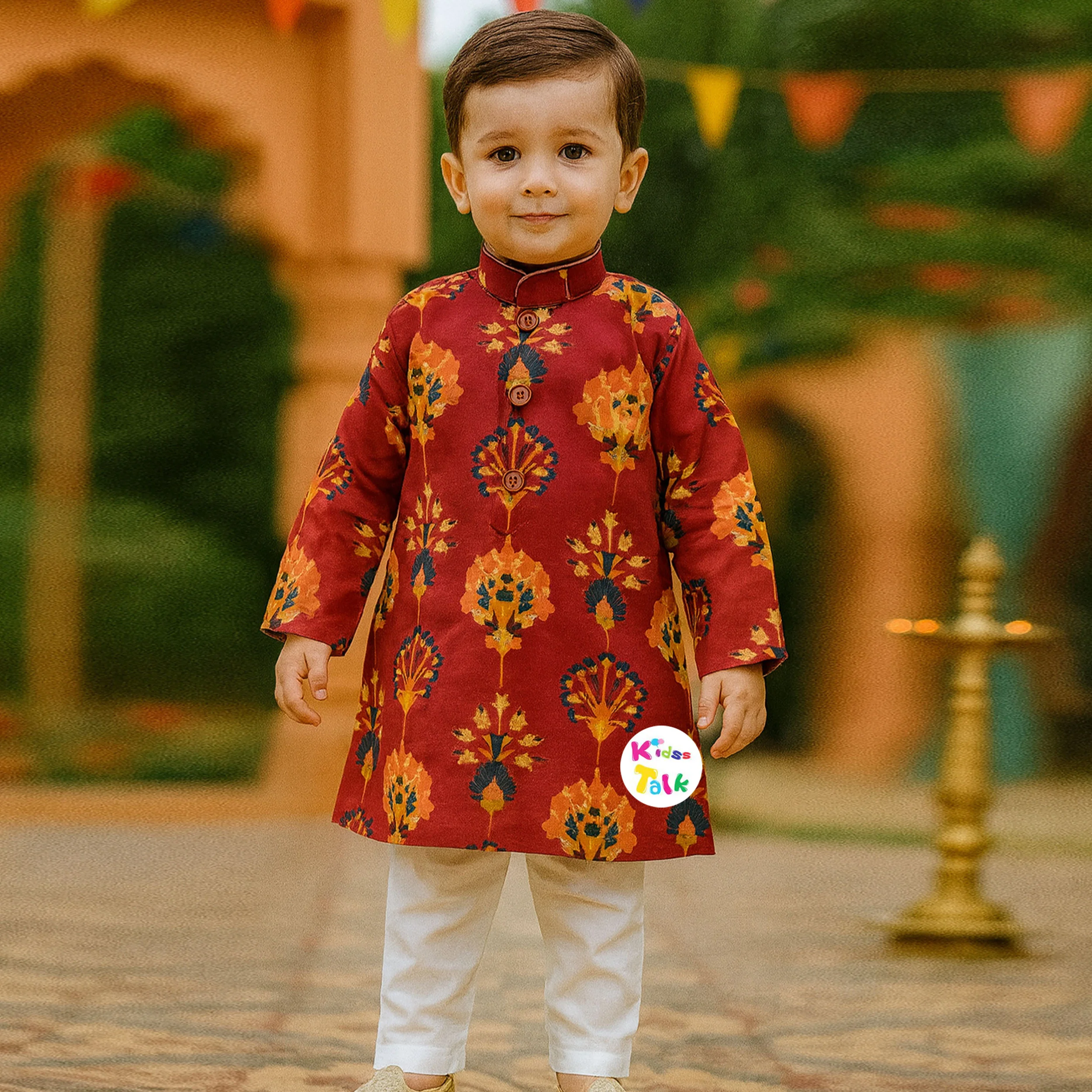 Cotton Full Sleeve Kurta With Pyjama - Red