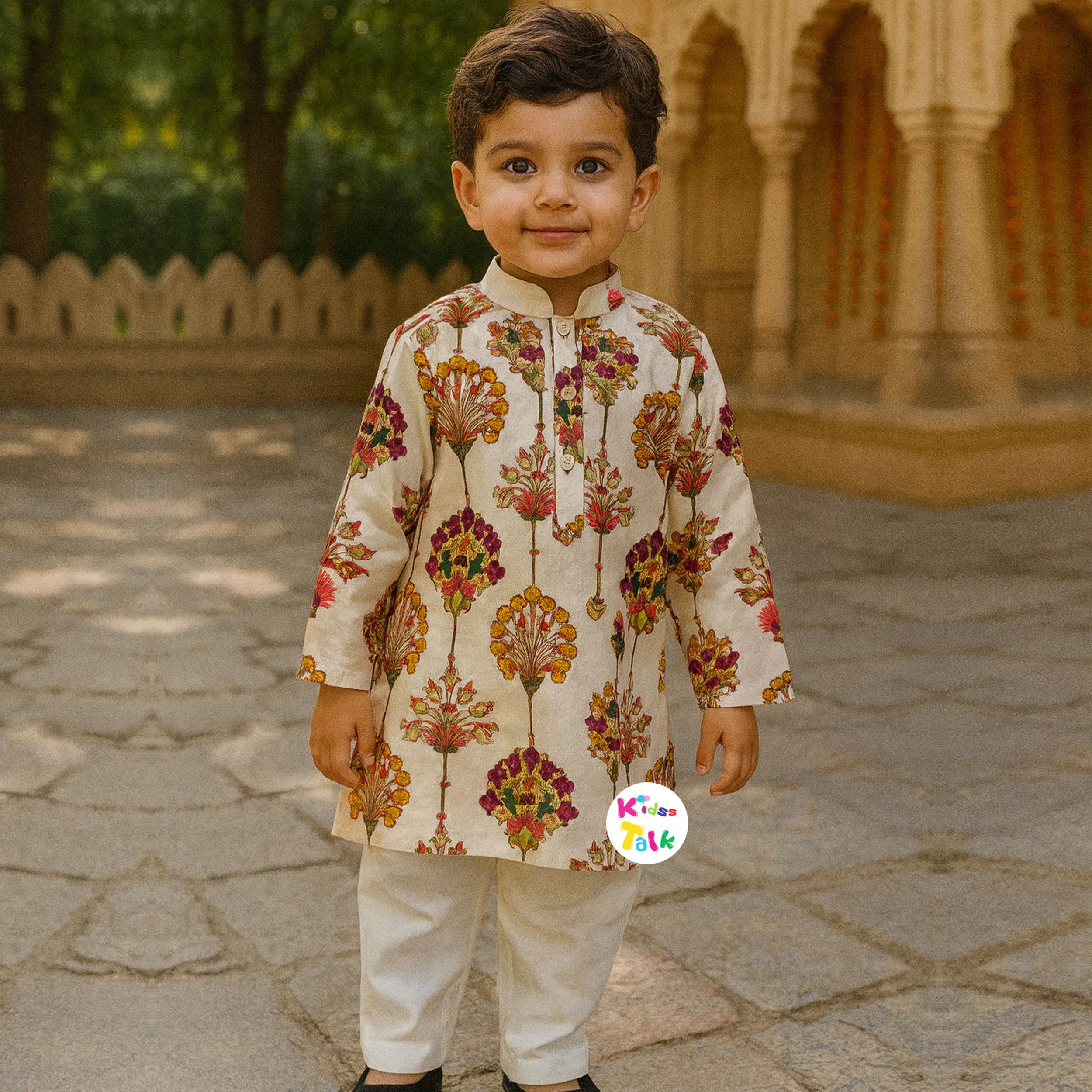 Cotton Full Sleeve Kurta With Pyjama - Cream