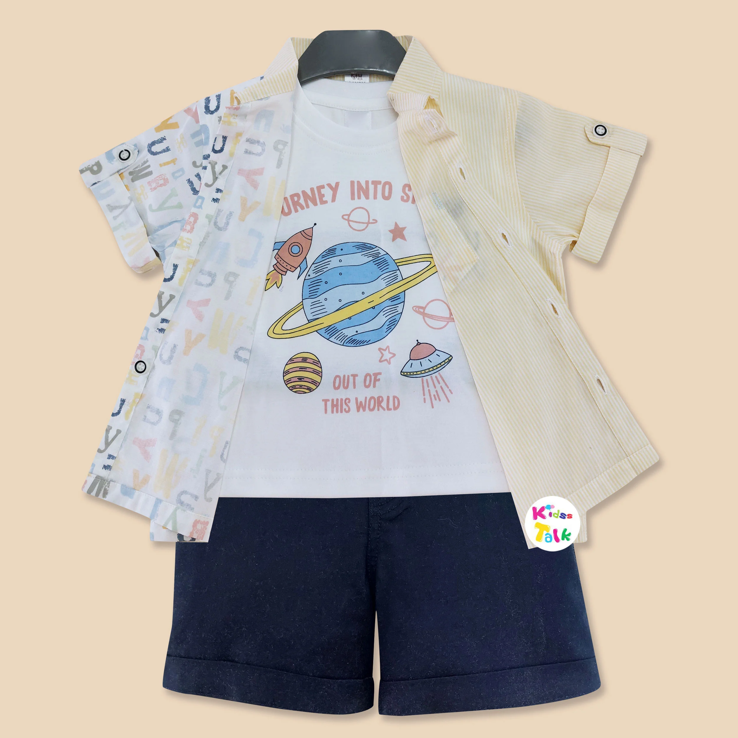 Stylish Half Sleeve T-shirt With Jacket & Half Pant - Lemon Yellow