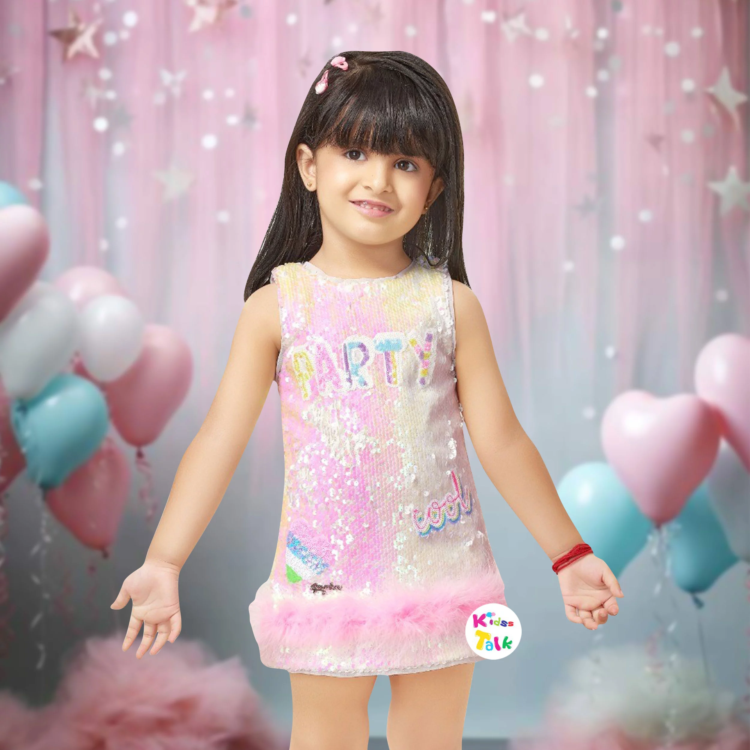 Sequin Sleeveless Frock With Patch Work - Multicolour