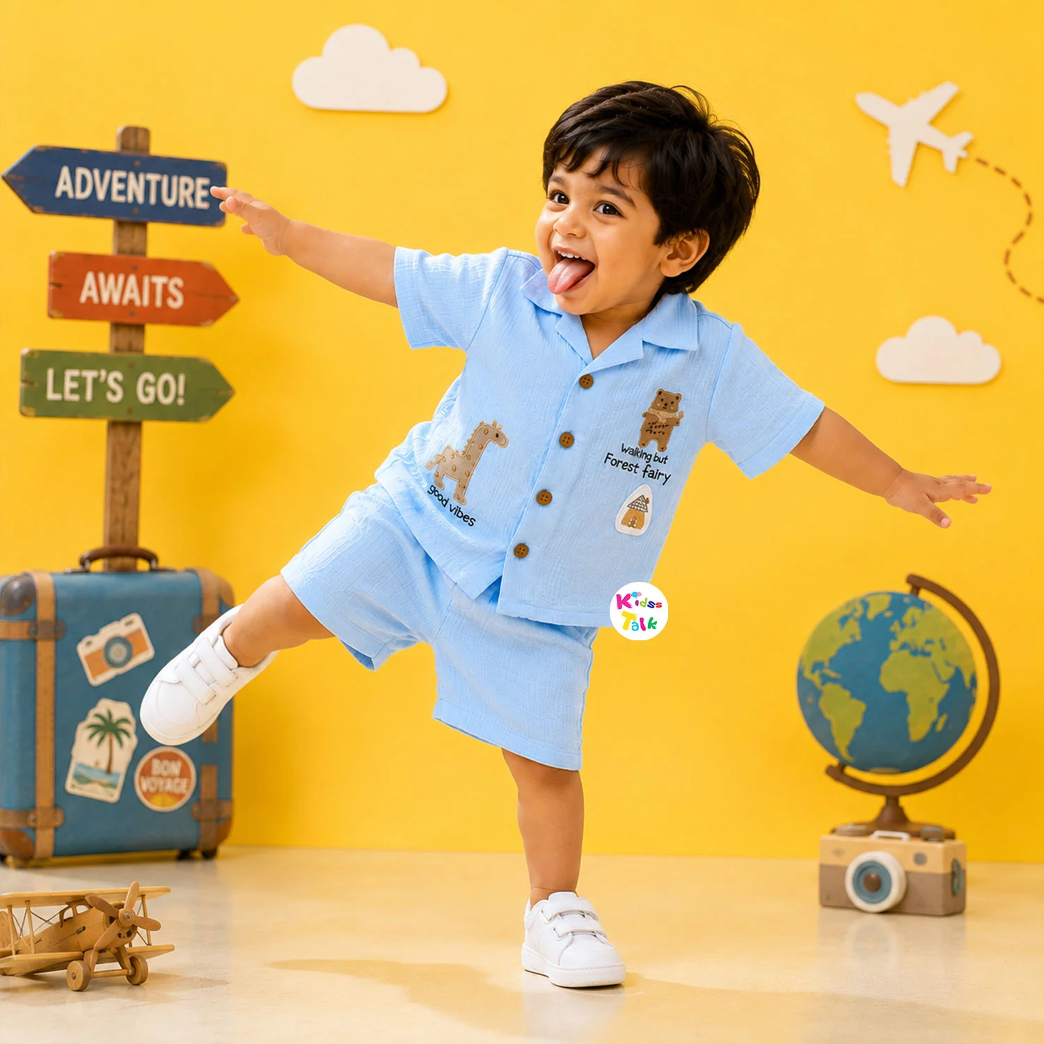 Muslin Half Sleeve Shirt & Half Pant - Ice Blue