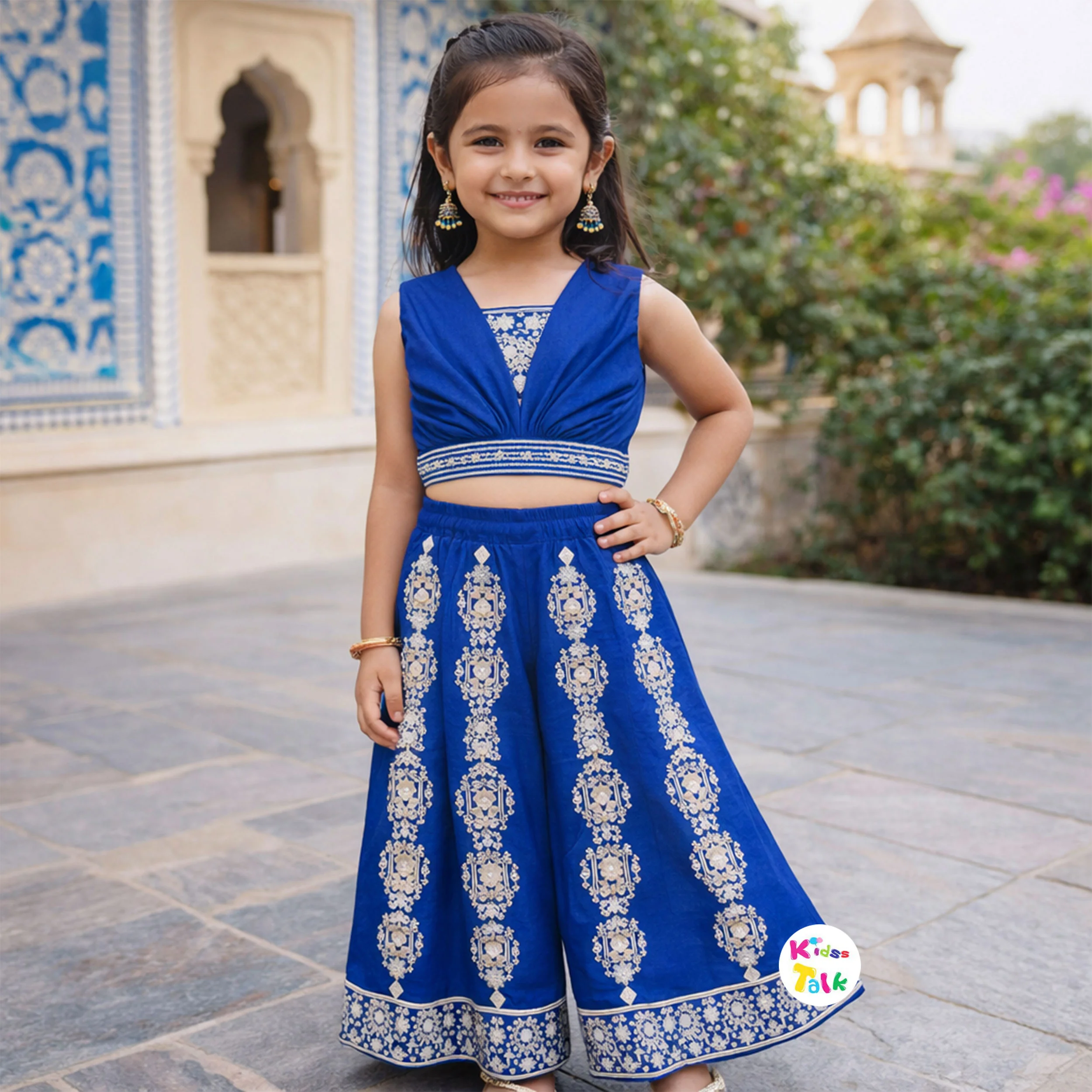 Georgette Half Sleeve Choli With Sequins & Lehenga - Teal Blue