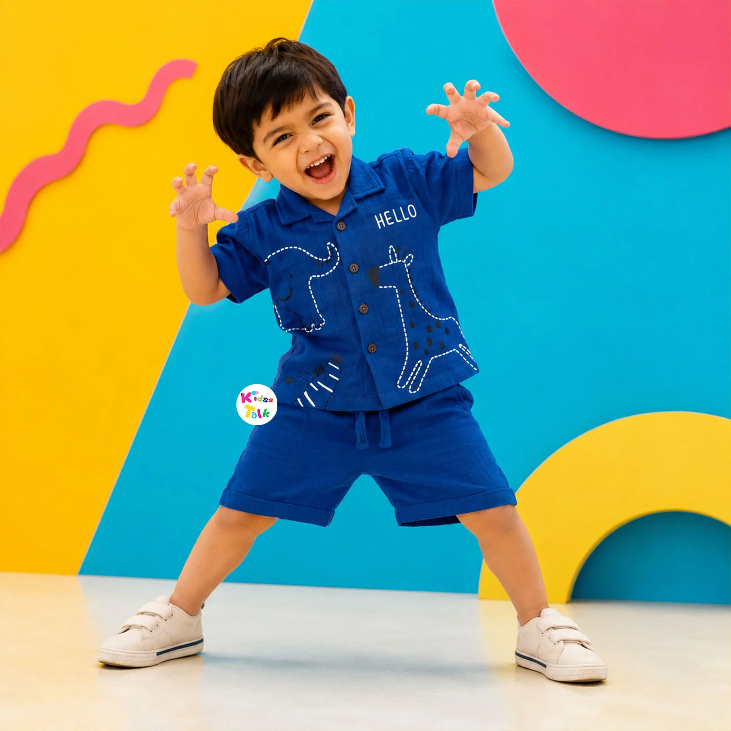 Muslin Half Sleeve Shirt & Half Pant - Navy Blue