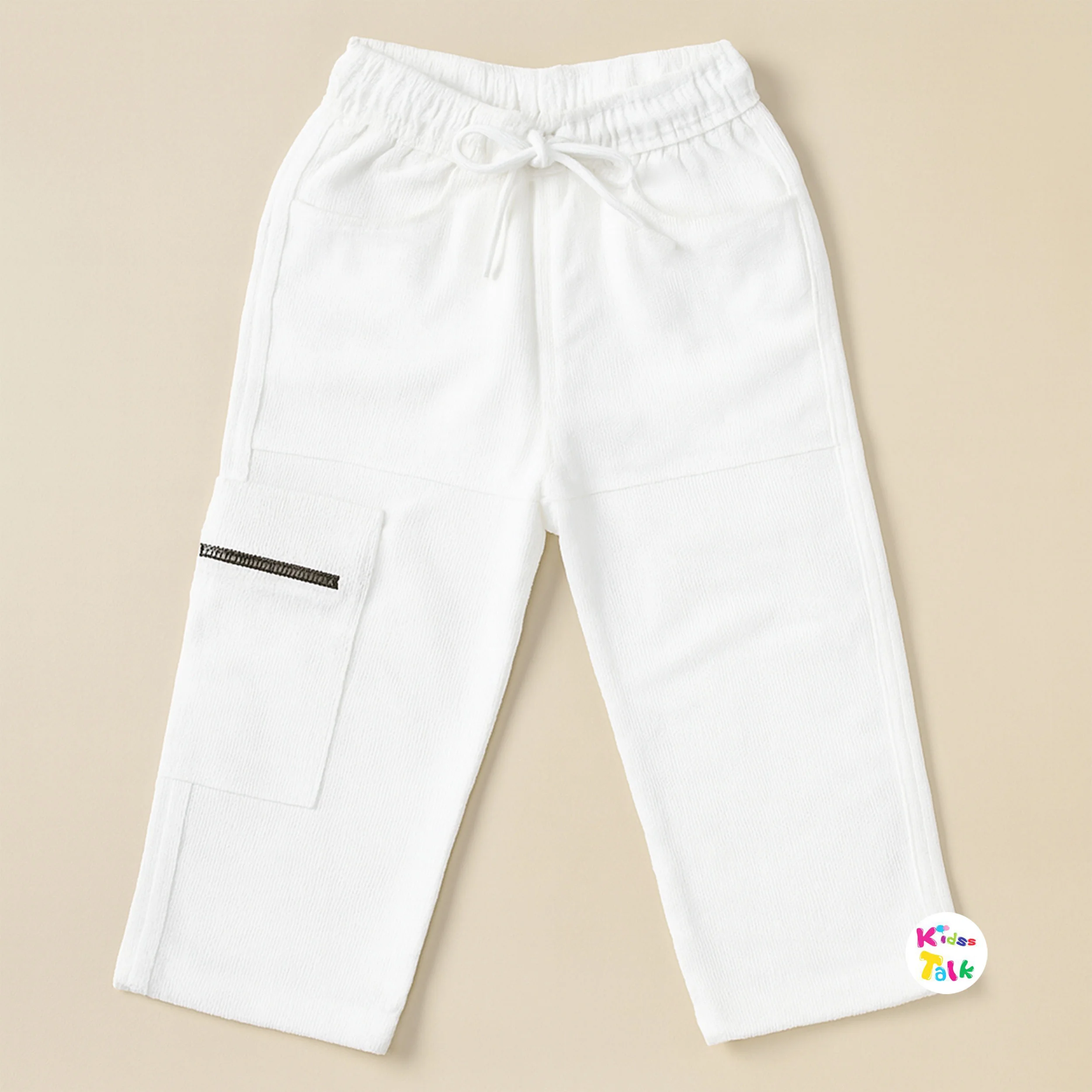 Corduroy Regular Fit Cargo Full Pant - White