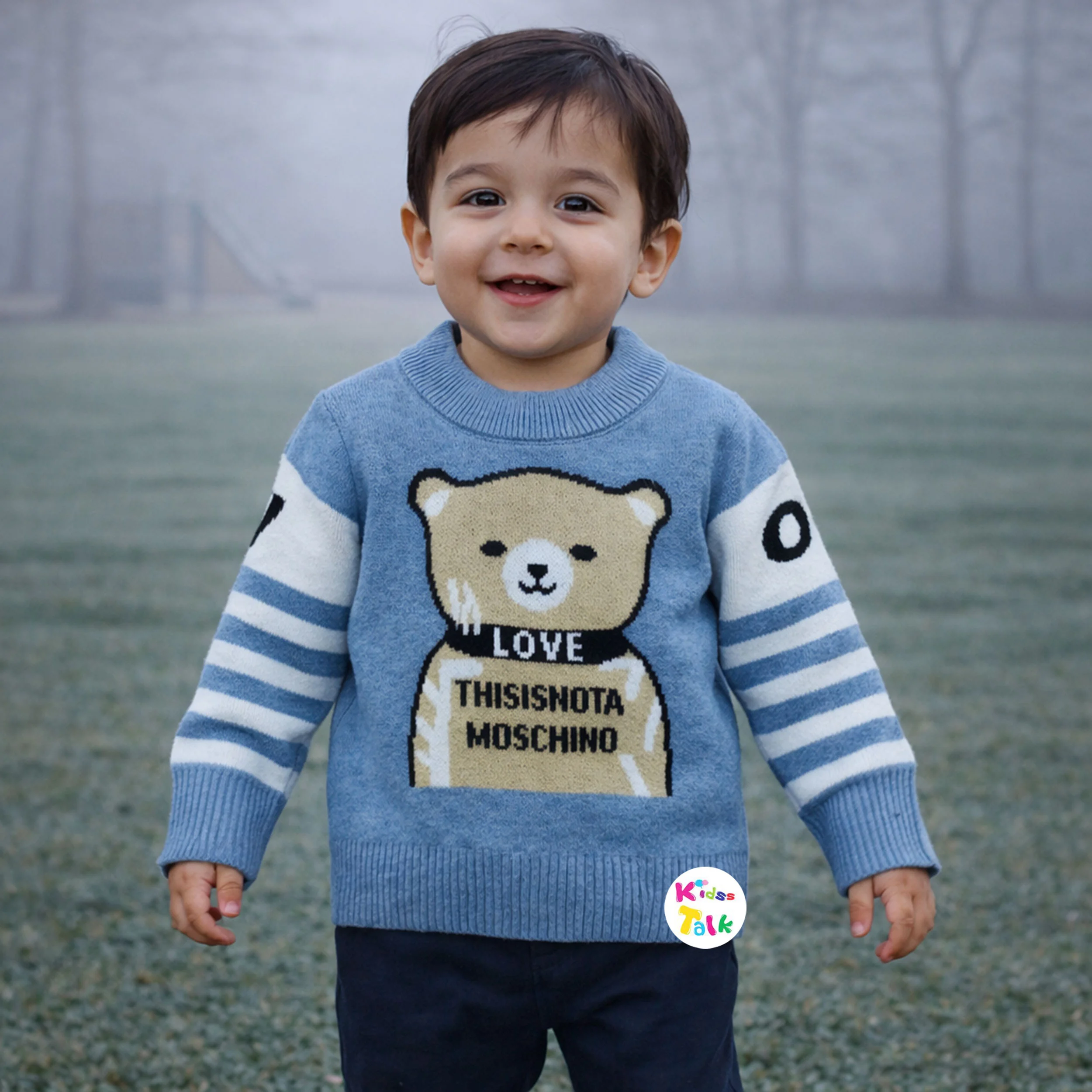 Knitted Full Sleeve Sweater - Blue