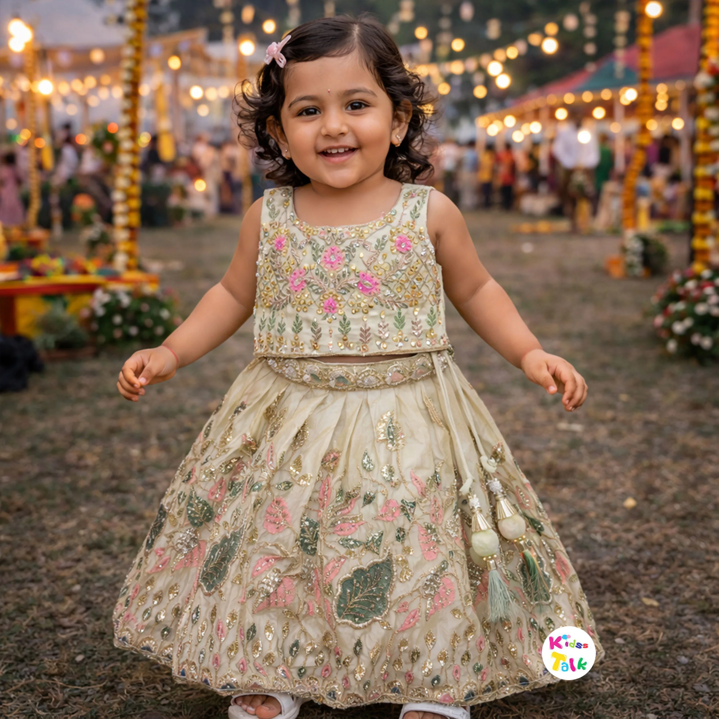 Silk Sleeveless Embroidered Work Choli With Lehenga & Dupatta - Beige