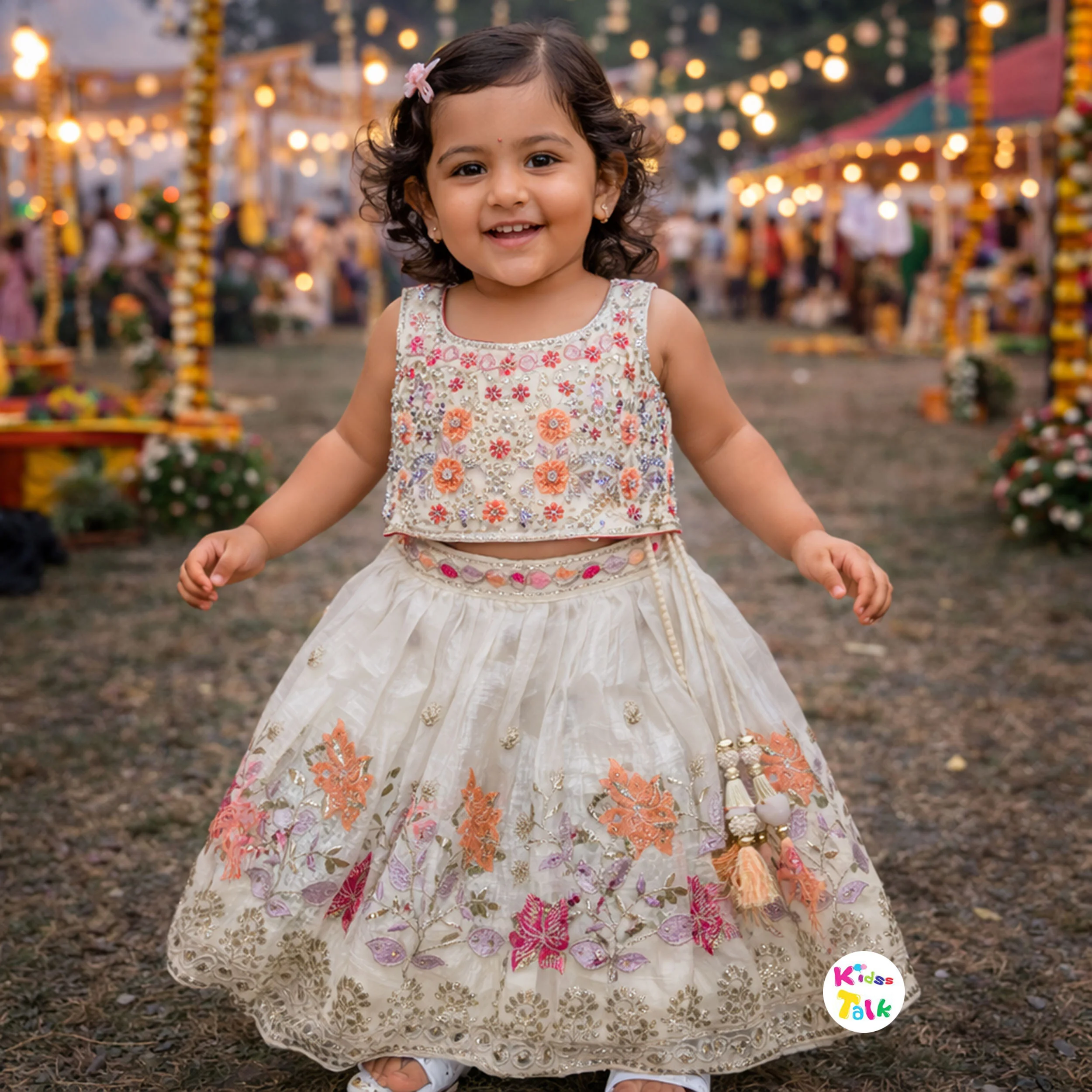 Satin Sleeveless Embroidered Work Choli With Lehenga & Dupatta - Cream