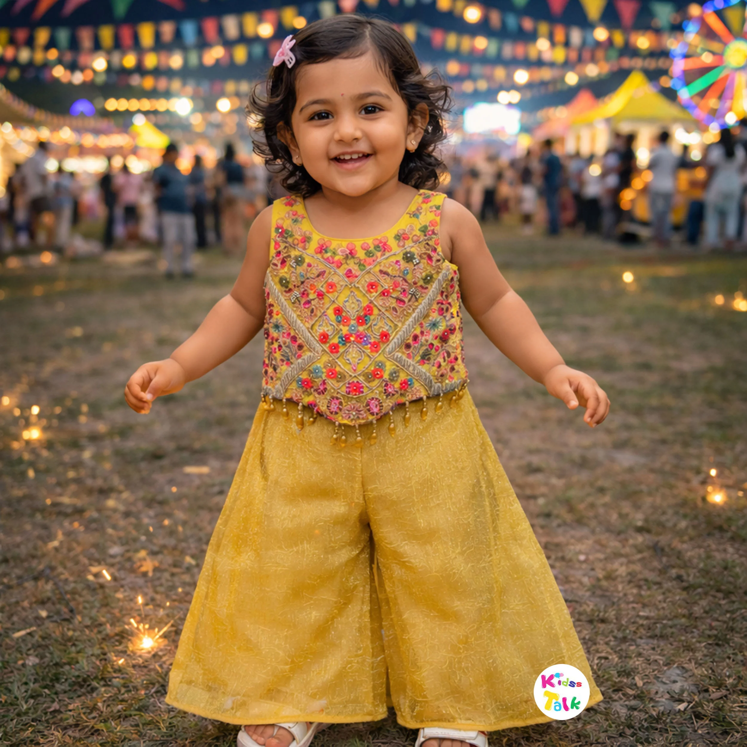 Satin Sleeveless Zardhosi Work Top With Gharara & Dupatta - Mustard