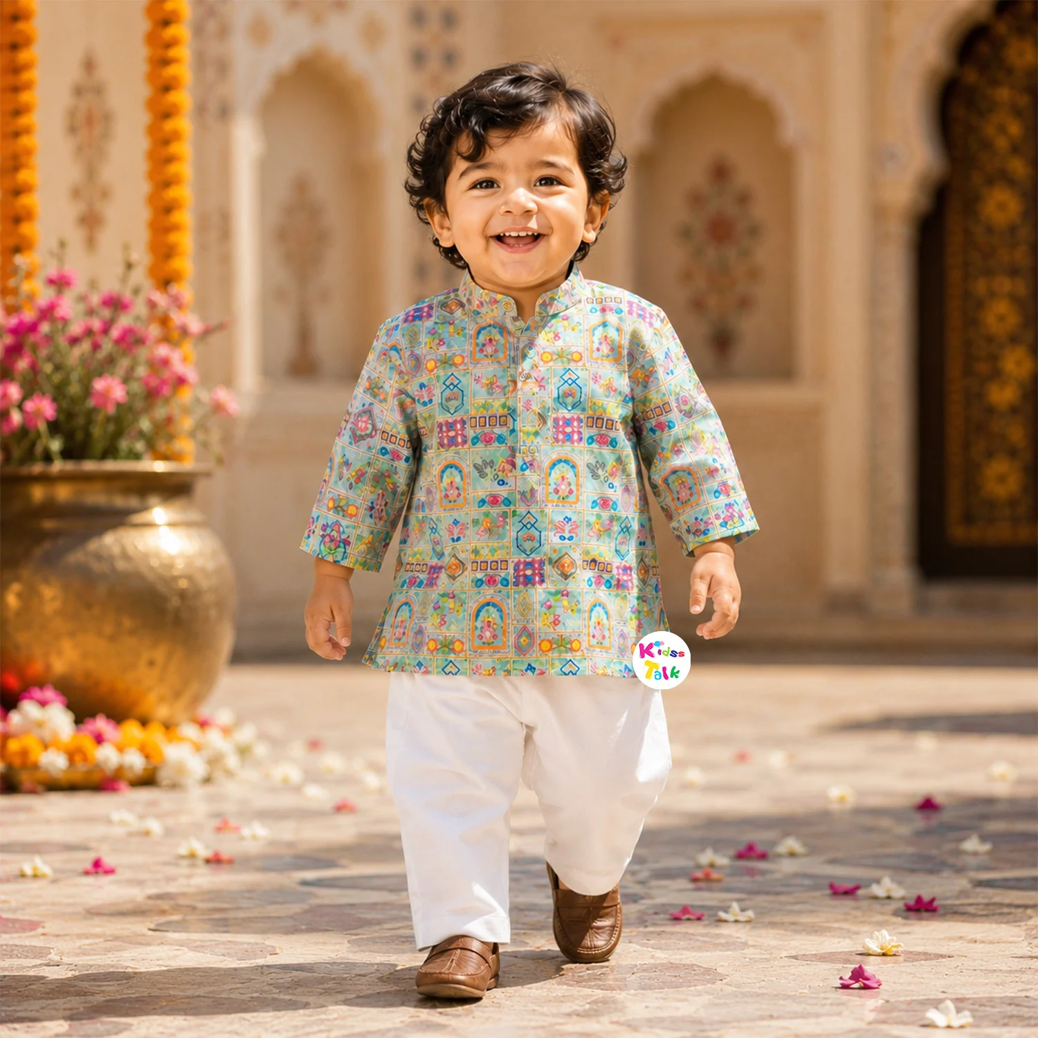 Cotton Full Sleeve Kurta Set With Embroidery - Green