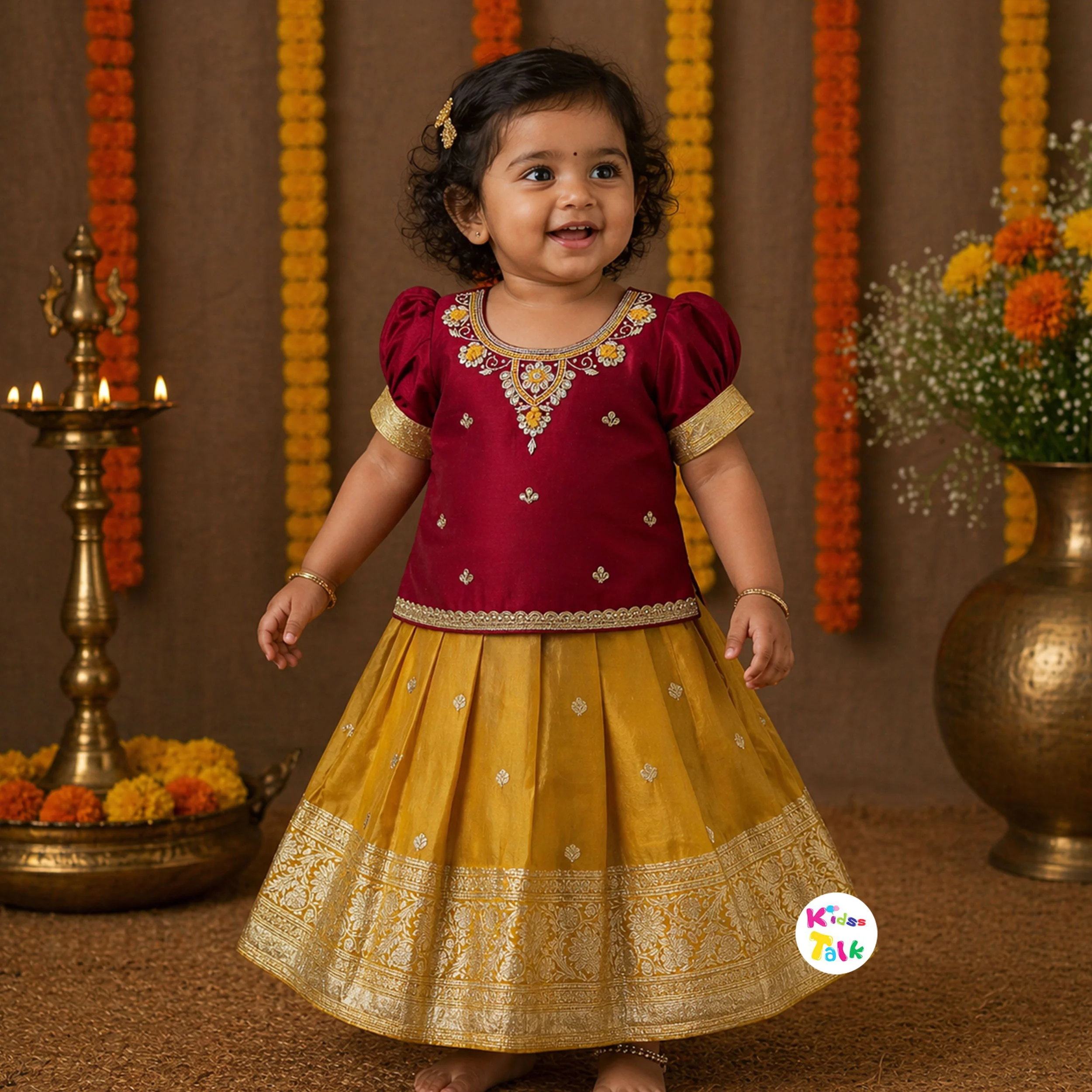 Silk Half Sleeve Stone Work Top With Choli & Dupatta - Maroon