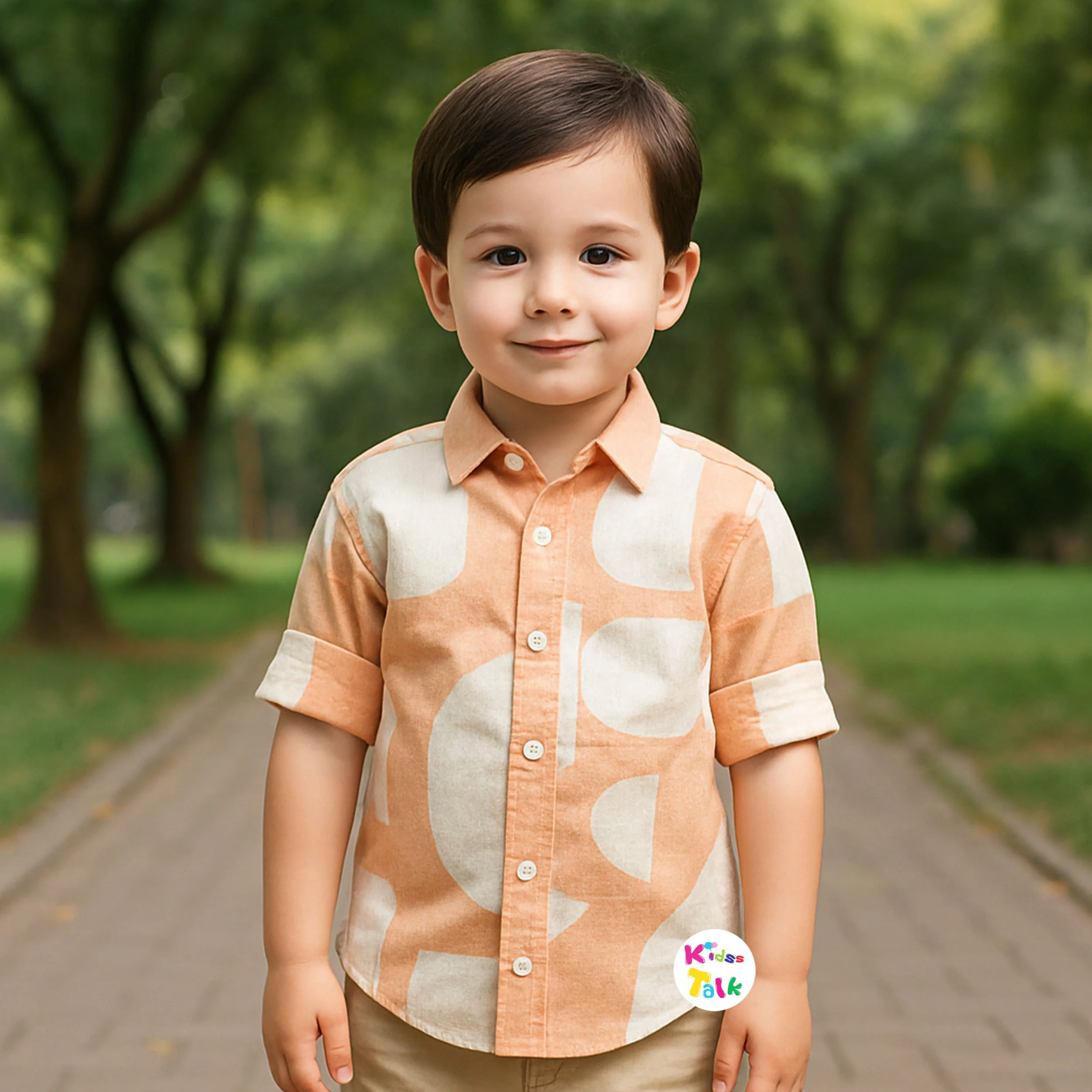 Cotton Full Sleeve Printed Shirt - Peach