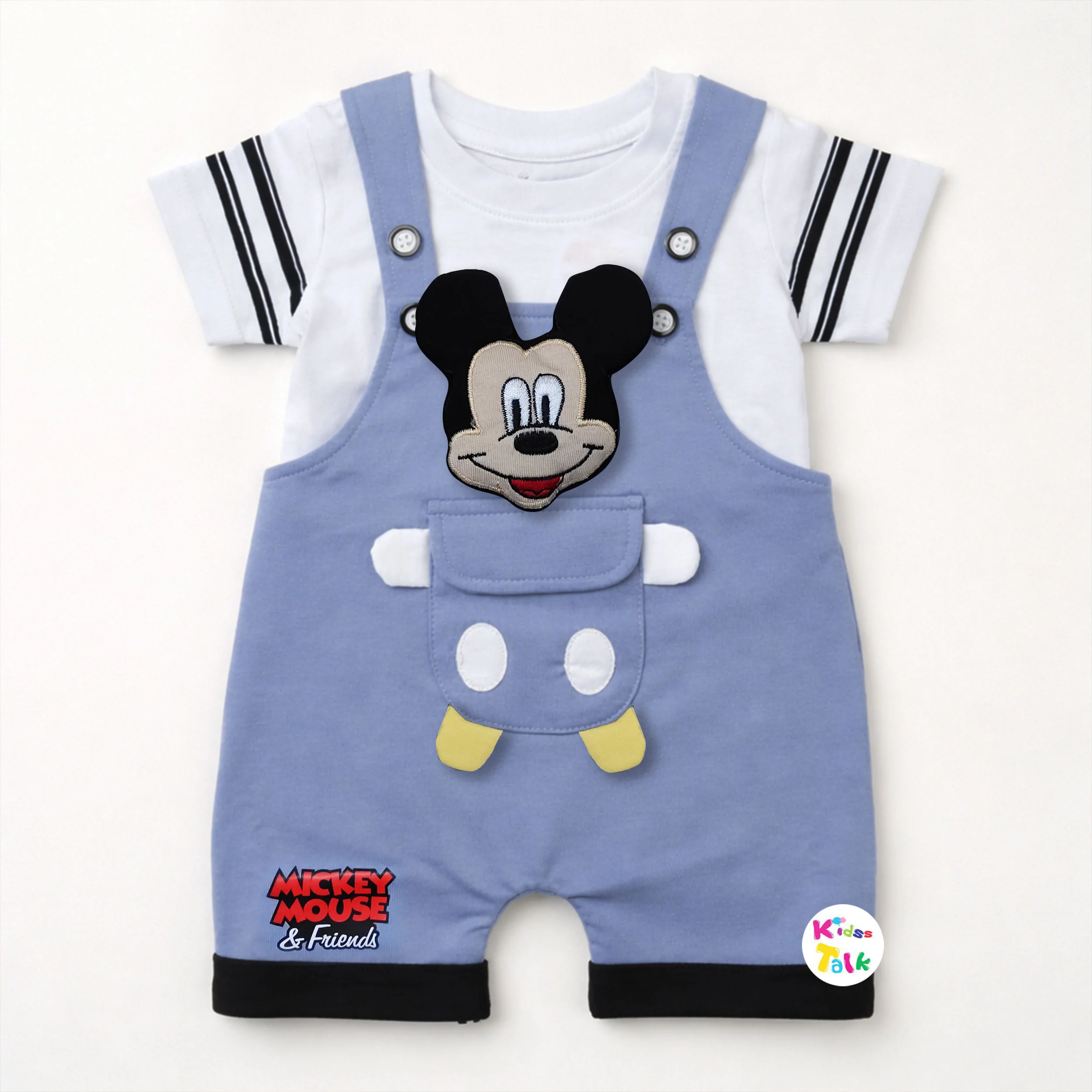 Cute Cotton Half Sleeve Printed Dungaree Set - Blue