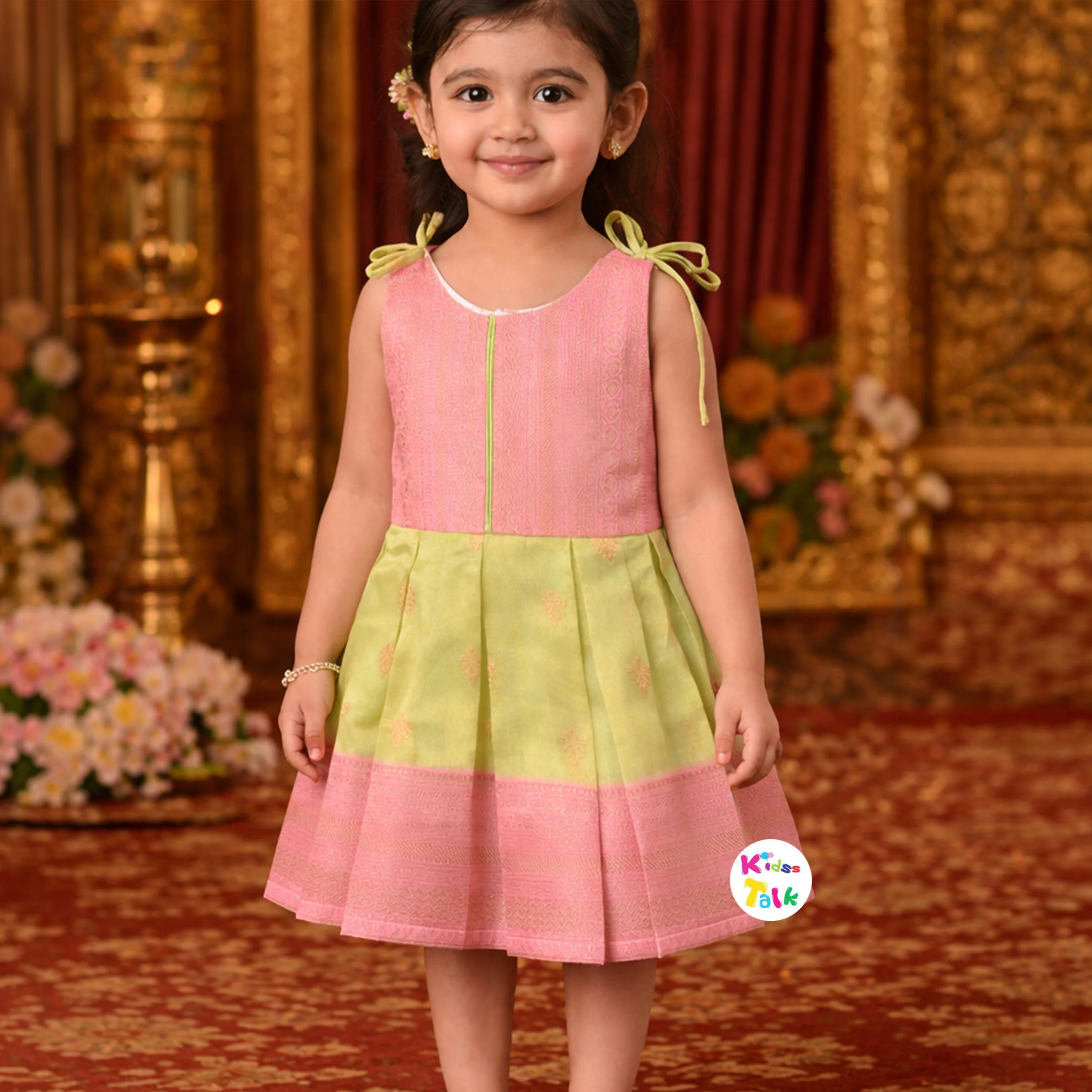 Cotton Silk Sleeveless Frock With Zardhosi Work - Pista Green