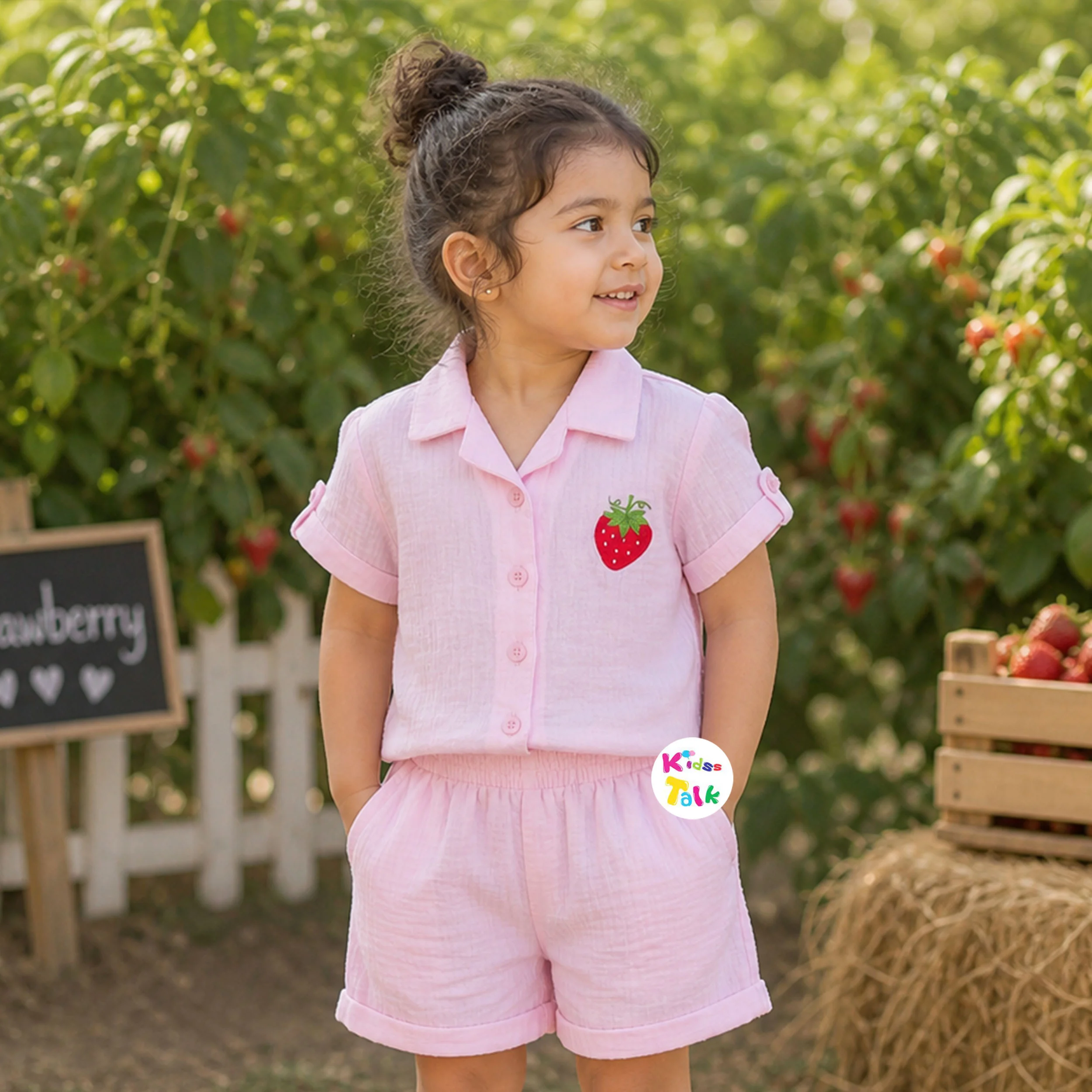 Muslin Half Sleeve Shirt With Short - Baby Pink