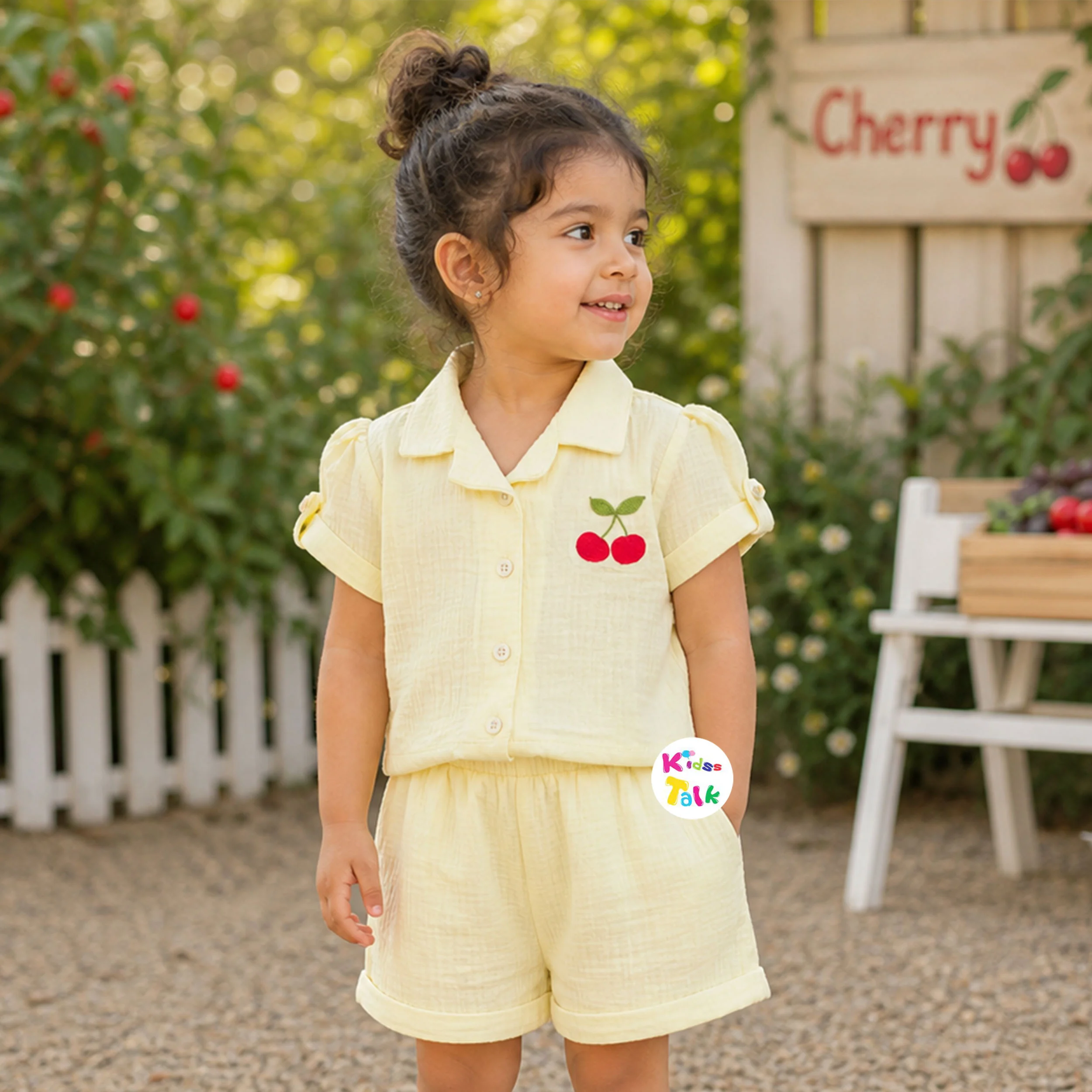 Muslin Half Sleeve Shirt With Short - Lemon Yellow