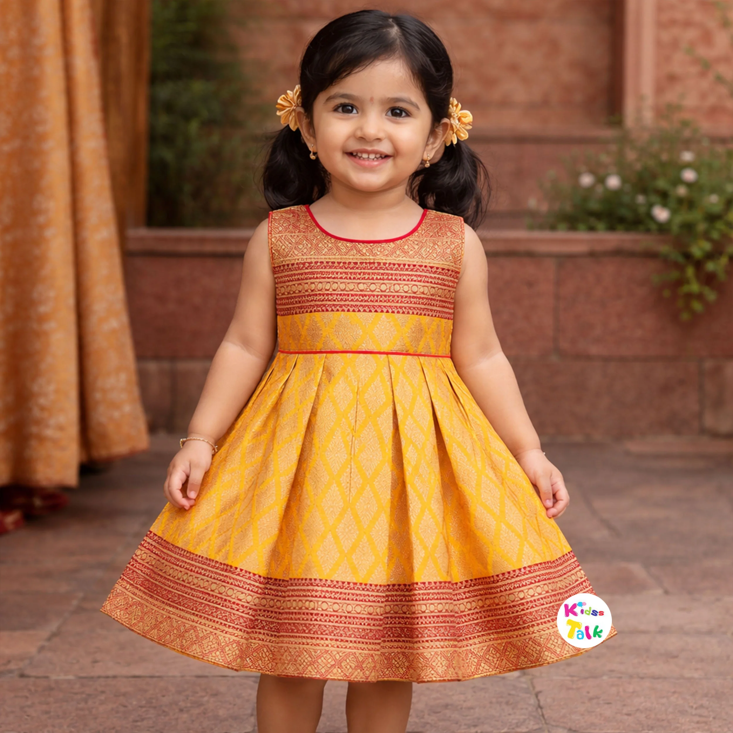 Silk Sleeveless Frock With Zardhosi Work - Mustard