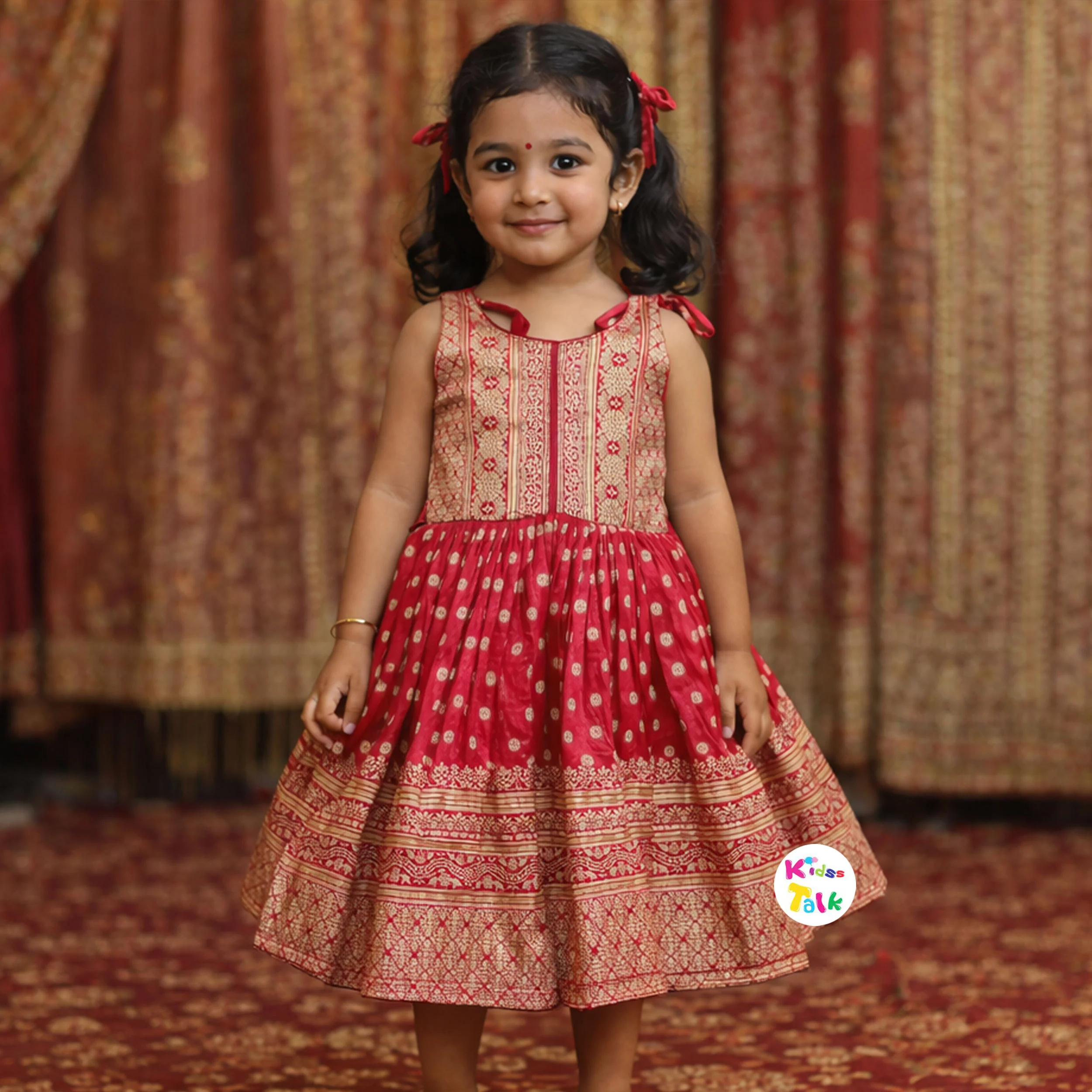 Cotton Silk Sleeveless Frock With Zardhosi Work - Hot Pink