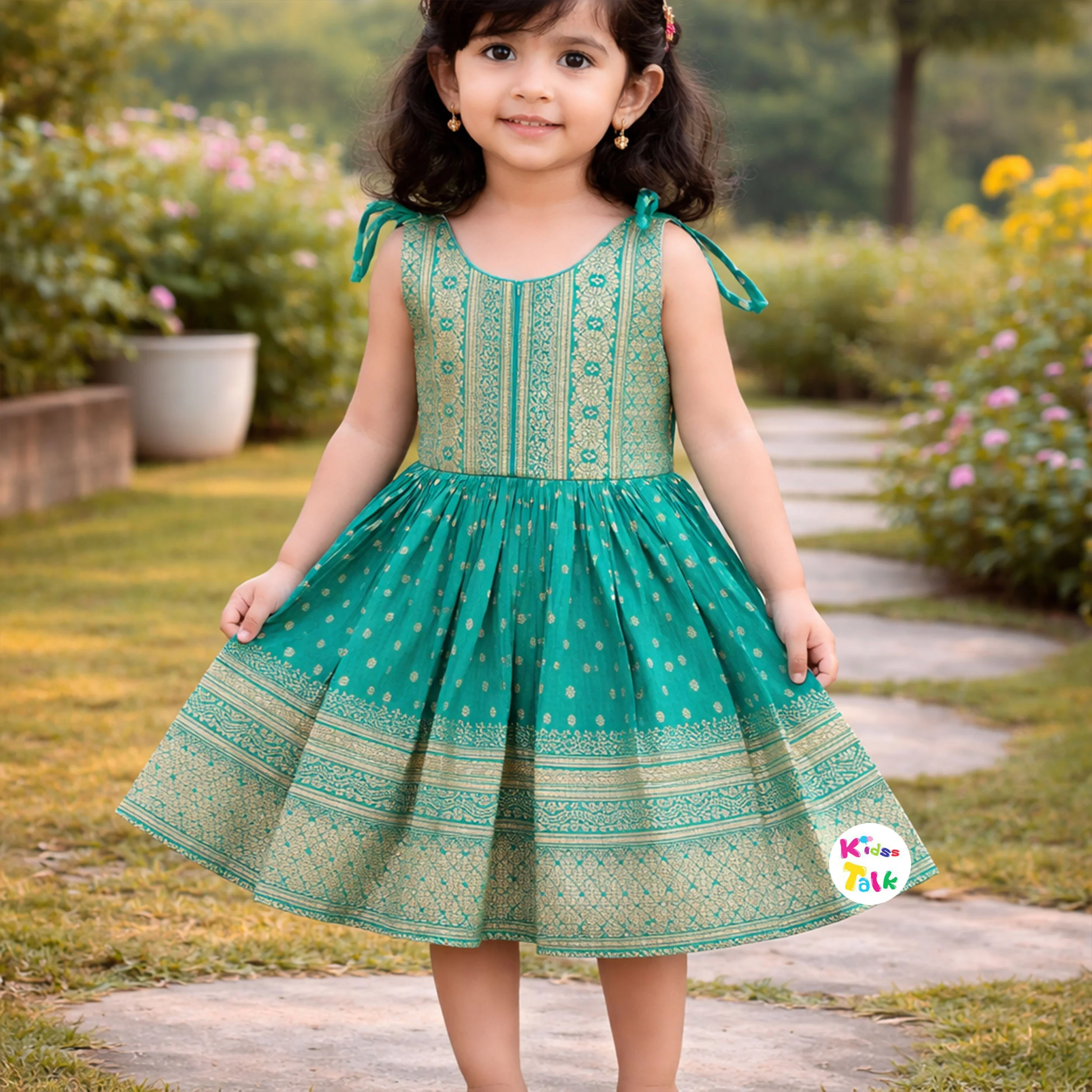 Cotton Silk Sleeveless Frock With Zardhosi Work - Mint Green