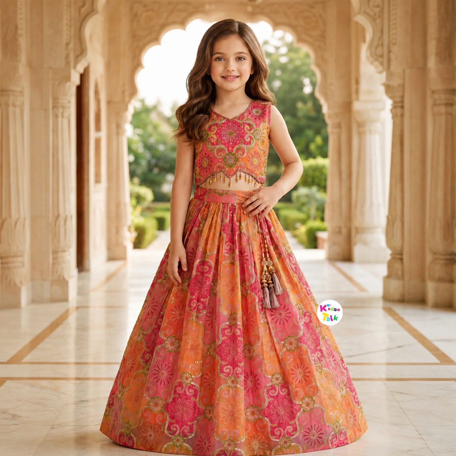 Royal Silk Sleeveless Zardhosi Work Choli With Lehenga & Dupatta - Peach